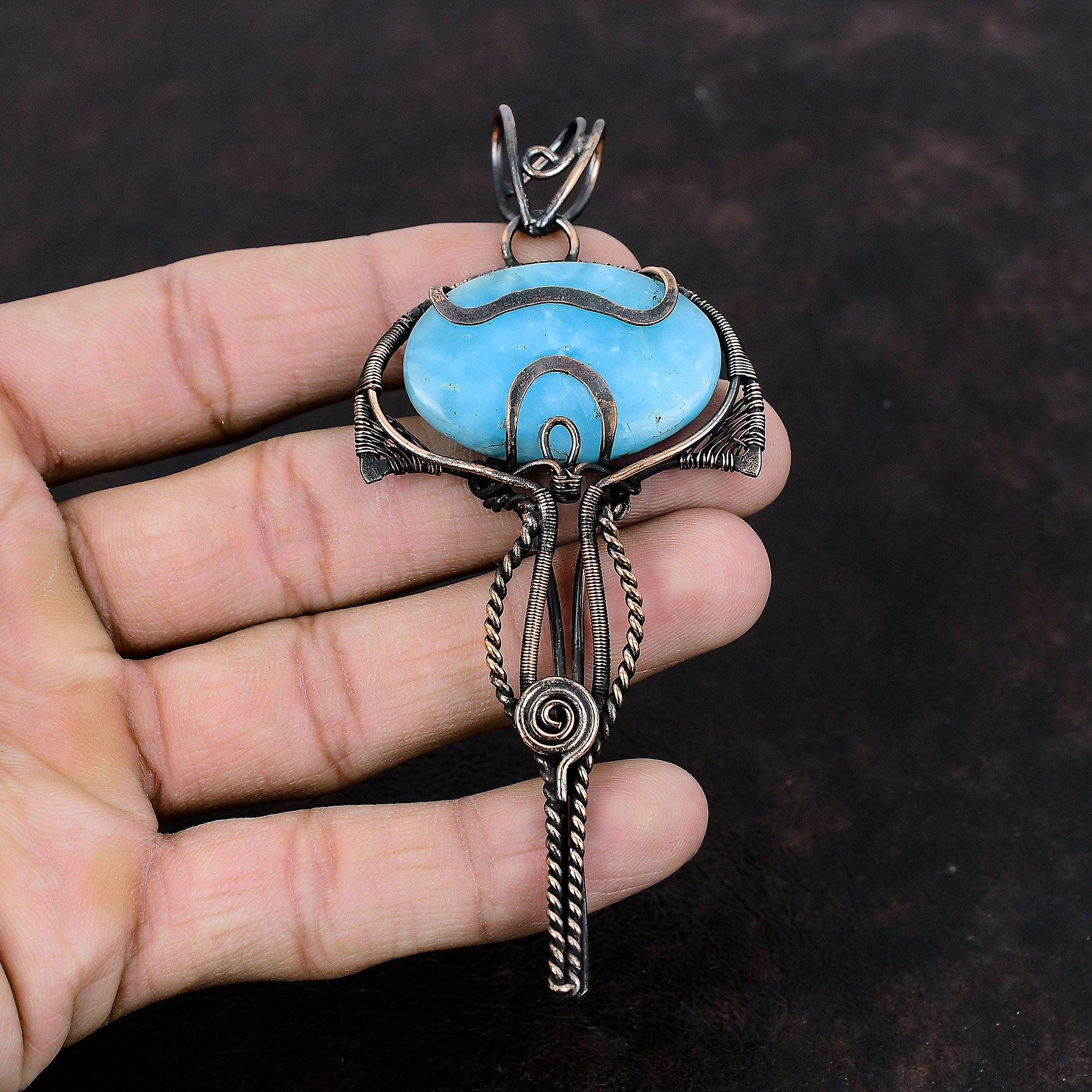 Hemimorphite Pendant Copper Wire Wrapped Pendant Natural Gemstone Pendant Copper Jewelry Gift For Mom Handmade Pendant Hemimorphite Jewelry