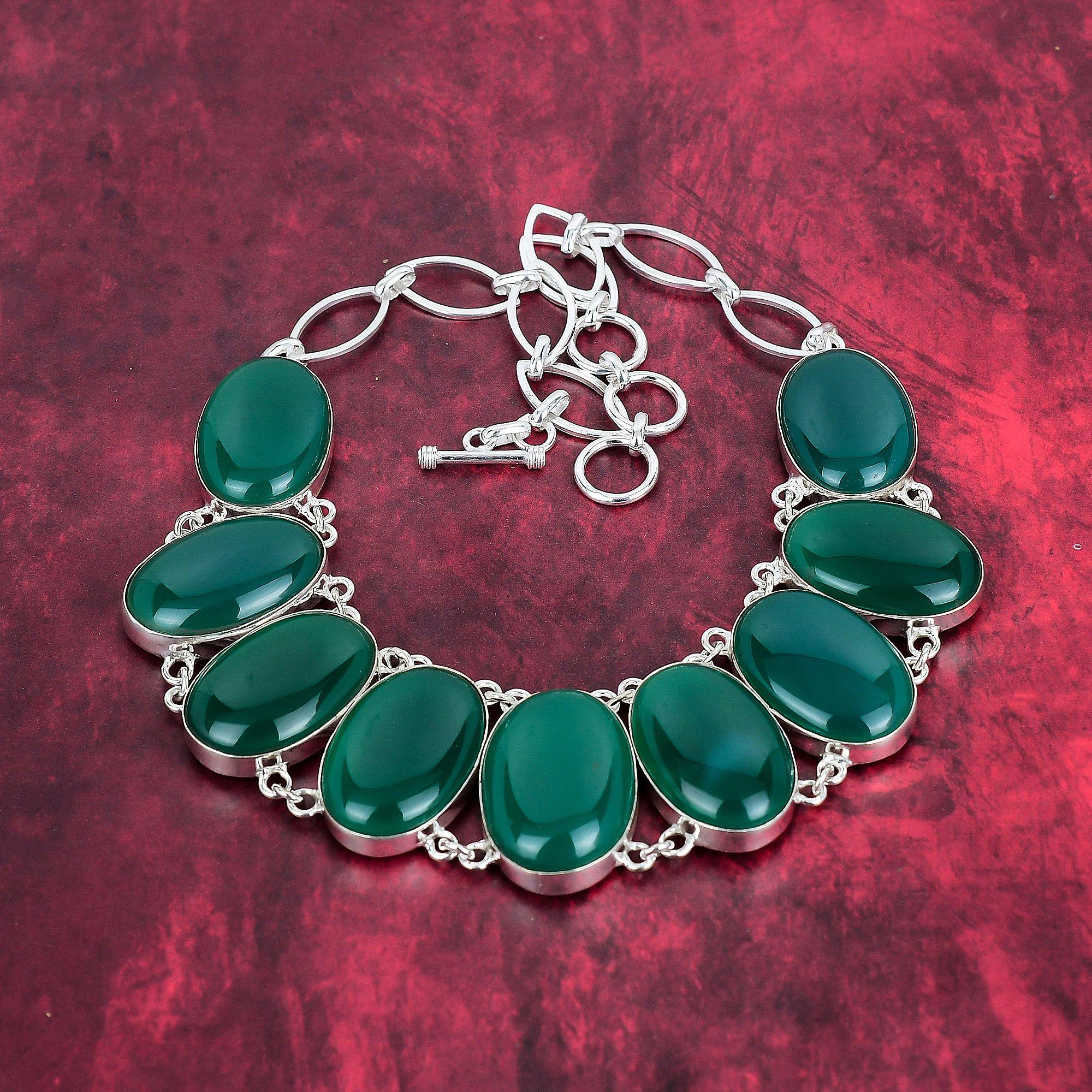 Colier cu onix verde Bijuterii din pietre prețioase lucrate manual, colier din argint solid 925 bijuterii cu design unic, colier cu lanț reglabil