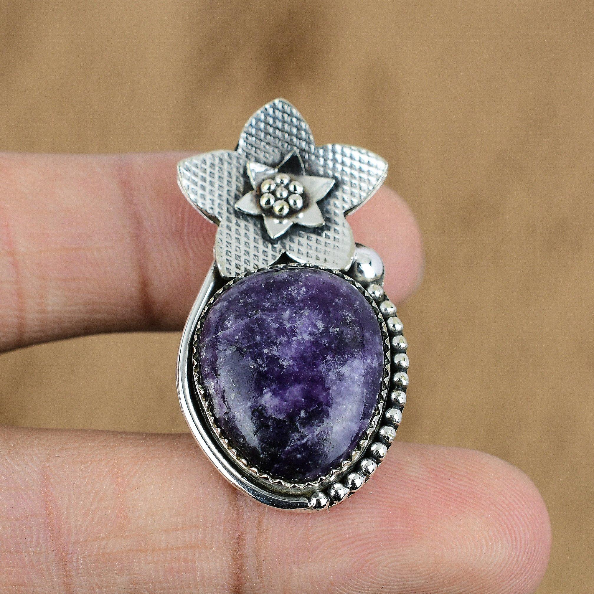 Natural Lepidolite Gemstone Jewelry 925 Sterling Silver Pendant Flower For Women