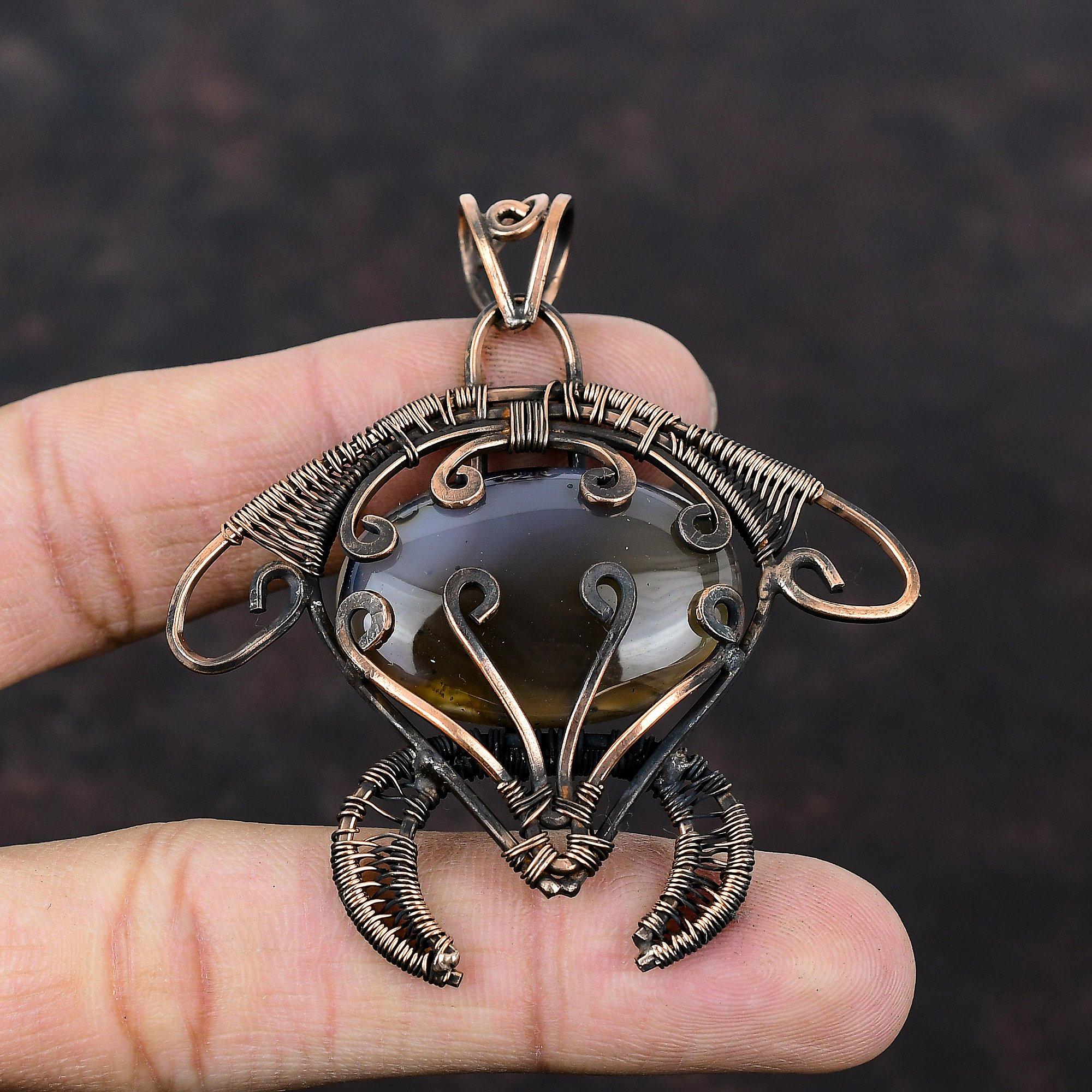 Pandantiv Agat Montana Înfășurat în Sârmă de Cupru Bijuterii cu Piatră Prețioasă Handmade Pandantiv Broască Țestoasă Pandantiv Frumos din Cupru Cadou Pentru Ea Pandantiv Înfășurat în Sârmă