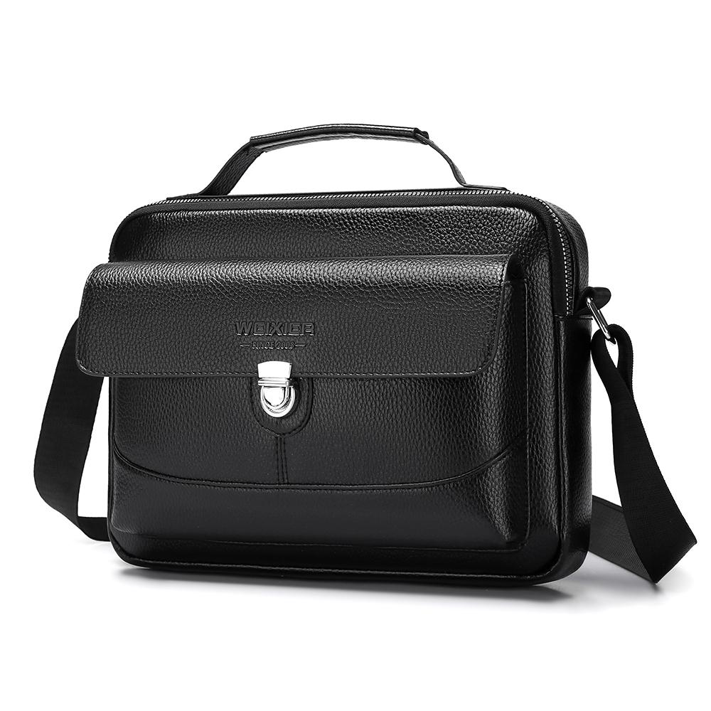 WEIXIER Men's Leather Crossbody Shoulder Bag Waterproof Messenger Briefcase Satchel Travel Bag Handbags Adjustable Strap