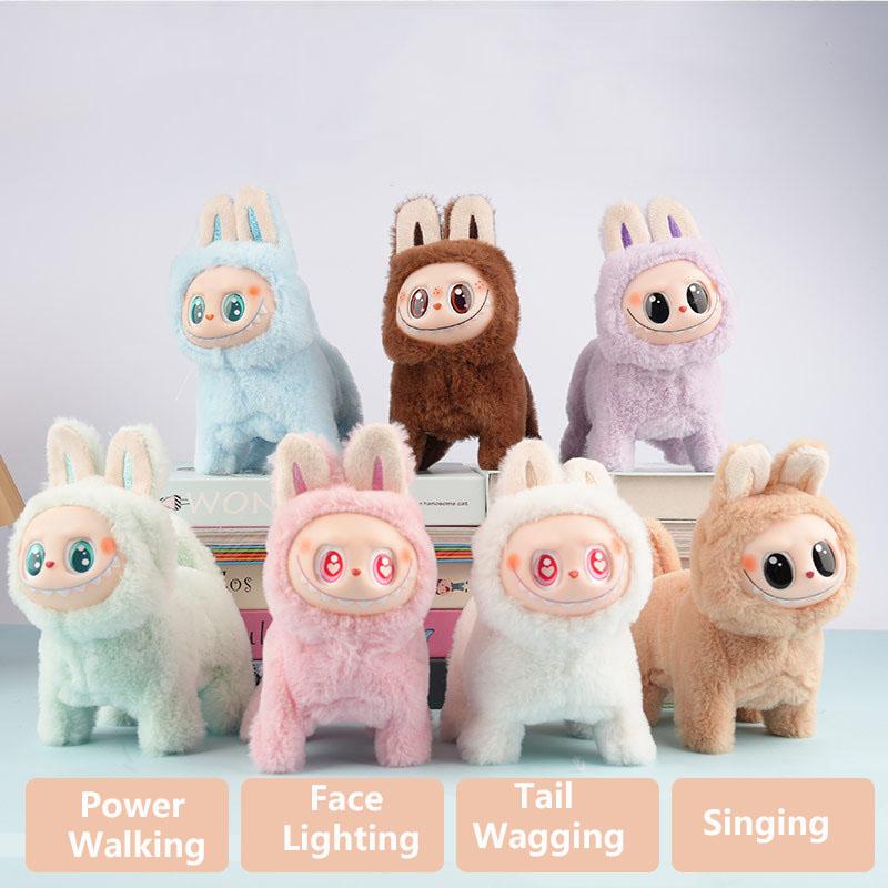 LABUBU Cute Cartoon Silicone Face Plush Toys Battery Operated Toys Can Light Up Can Run Can Sing Children's Gift