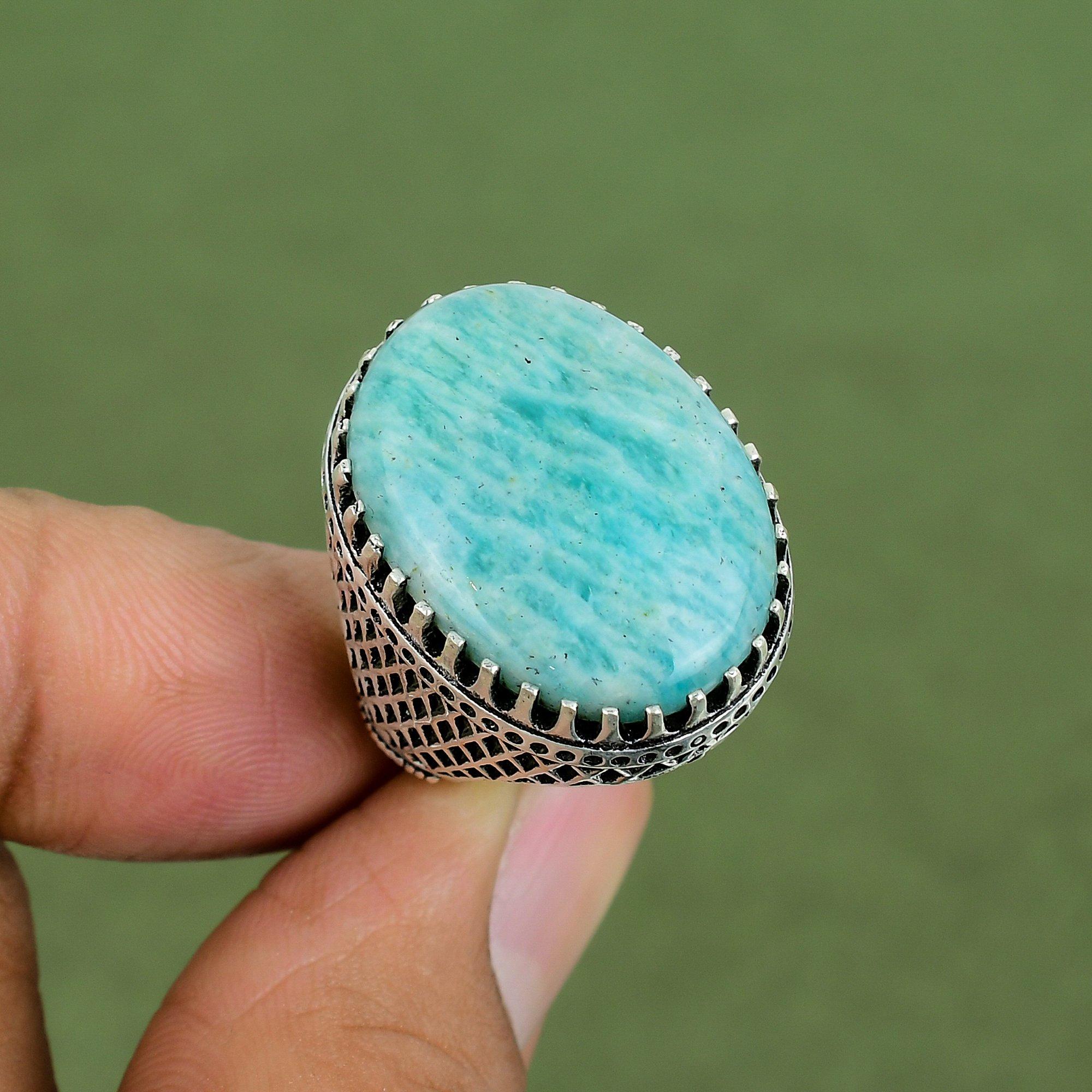 Amazonite Ring 925 Sterling Silver Ring Handmade Dainty Jewelry Natural Gemstone Ring Brand New Ring Anniversary Gift Available In Ring Size