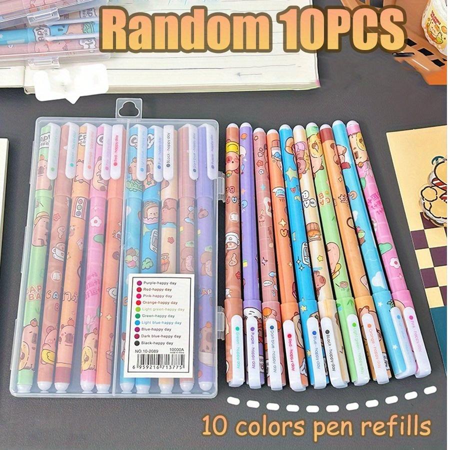 10 PCS Cartoon Capybara 10 Colors-Ink Pen 0.38mm  Neon Glitter Markers Drawing Card Back School Handmade Doodle Drawing Taking Notes In Class