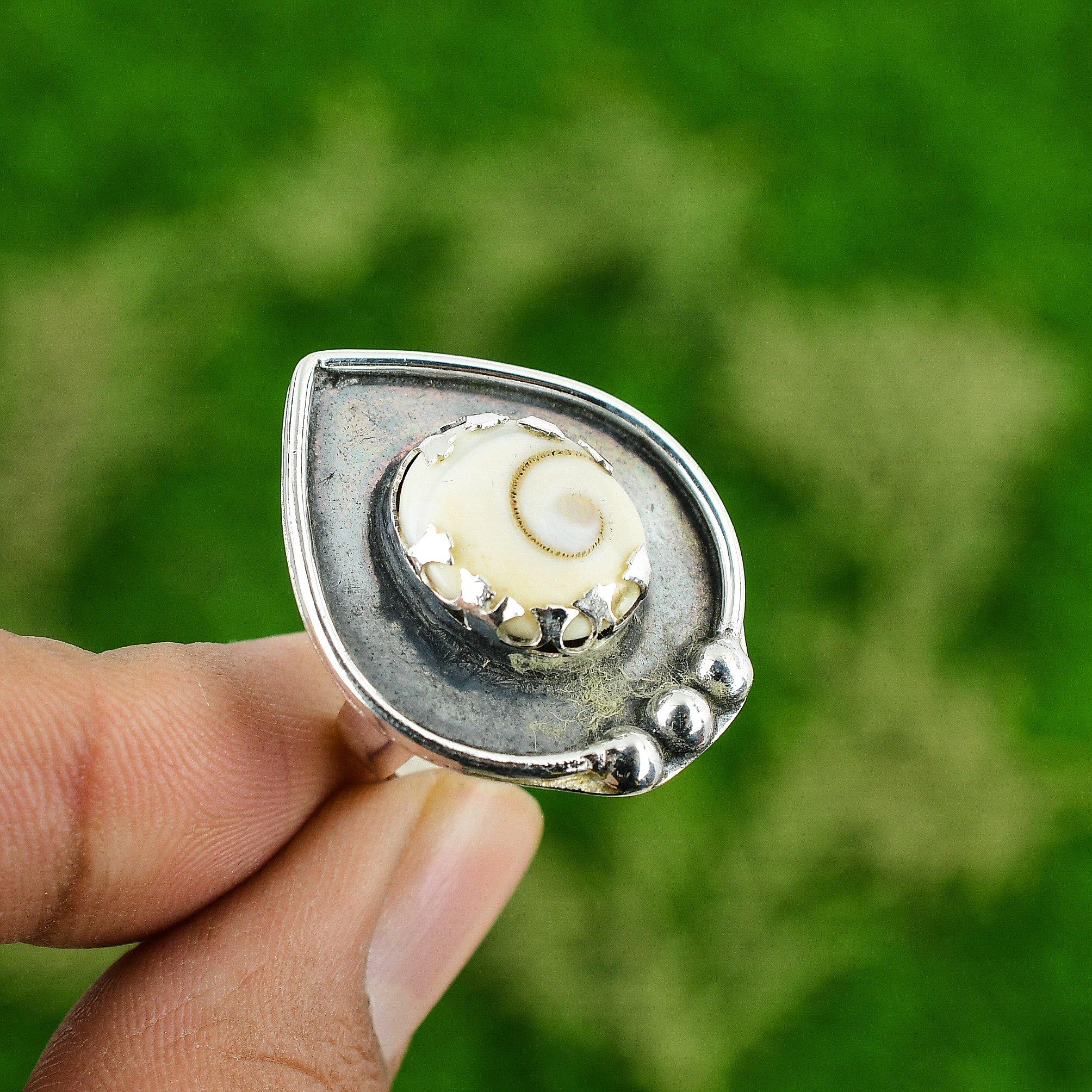 Gift For Her 925 Silver Natural Shiva Eye Shell Stackable Adjustable Ring