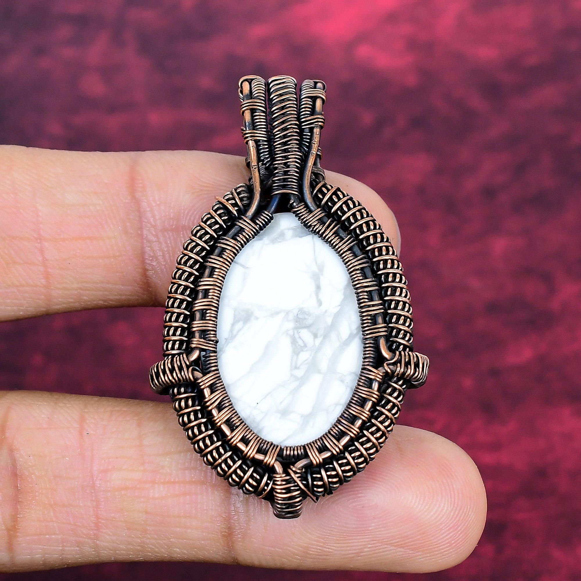 Howlite Pendant Copper Wire Wrapped Jewelry Gifts For mom Real Gemstone Pendant