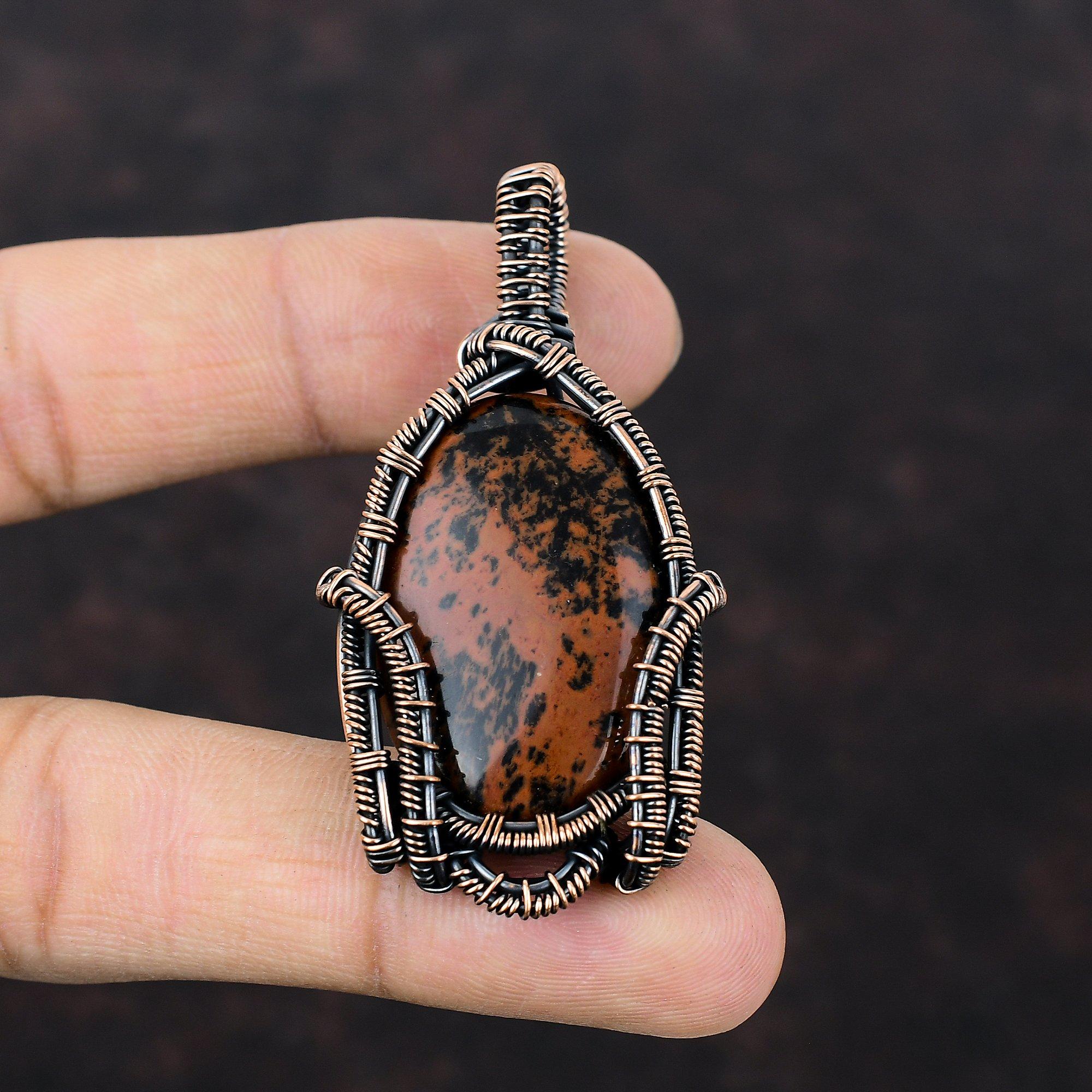 Mahogany Obsidian Pendant Copper Wire Wrapped Pendant Copper Jewelry Handmade Pendant Wire Wrapped Jewelry For Gift Genuine Gemstone Pendant