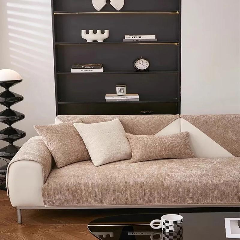 Four Season Universal Sofa Cover Cloth Towel Anti Slip Sofa Seat Cushion Solid Color Chenier Sofas Towel Throw Pillowcase Dust Proof Mat Living Room