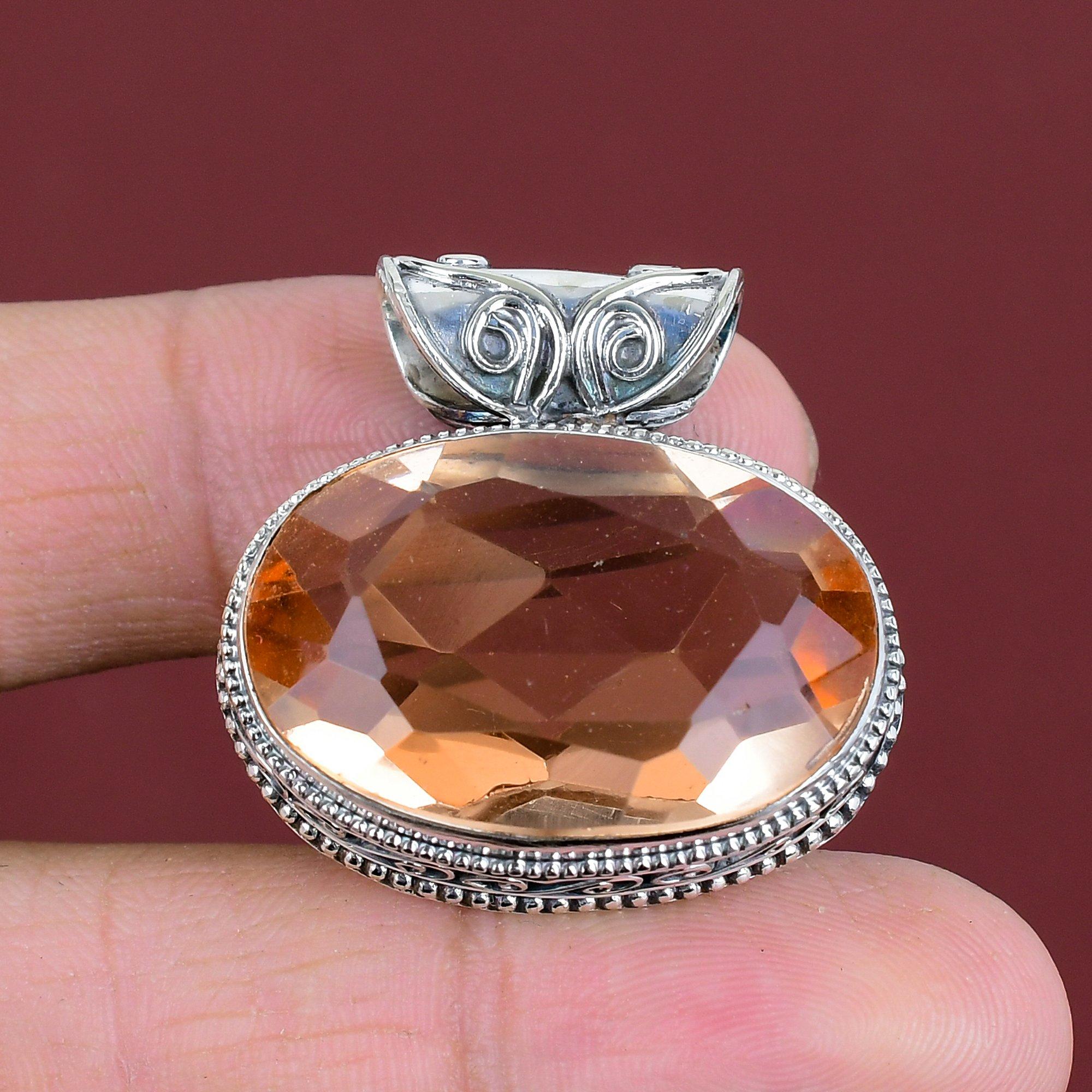 Faceted Morganite Pendant Genuine Gemstone Pendant 925 Sterling Silver Pendant Handmade Boho Pendant Vintage Design Jewelry Gifts For Mother