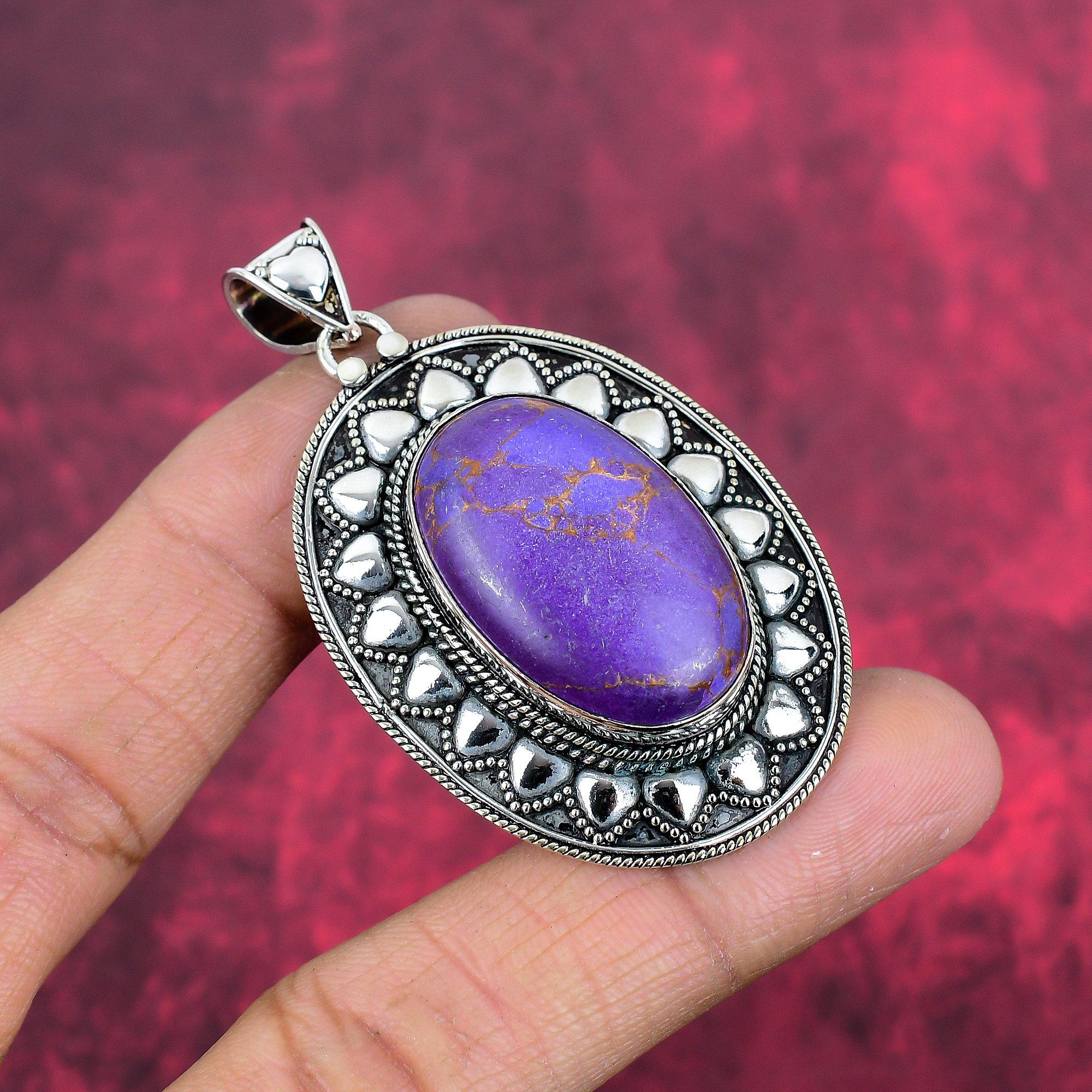 Lila Kupfer Türkis Anhänger, 925 Sterling Silber Schmuck, Edelstein Anhänger, Geschenk für Sie handgemachter zierlicher Schmuck