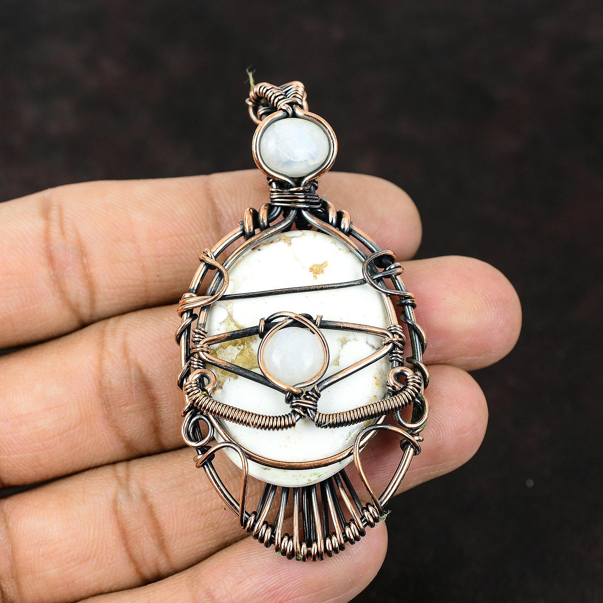 Pandantiv cu deochi, cal sălbatic, magnezit, piatră prețioasă, înfășurat în cupru, lucrat manual, pandantiv curcubeu, piatră lunară, deochi, pandantiv din sârmă, bijuterii cadou pentru soție