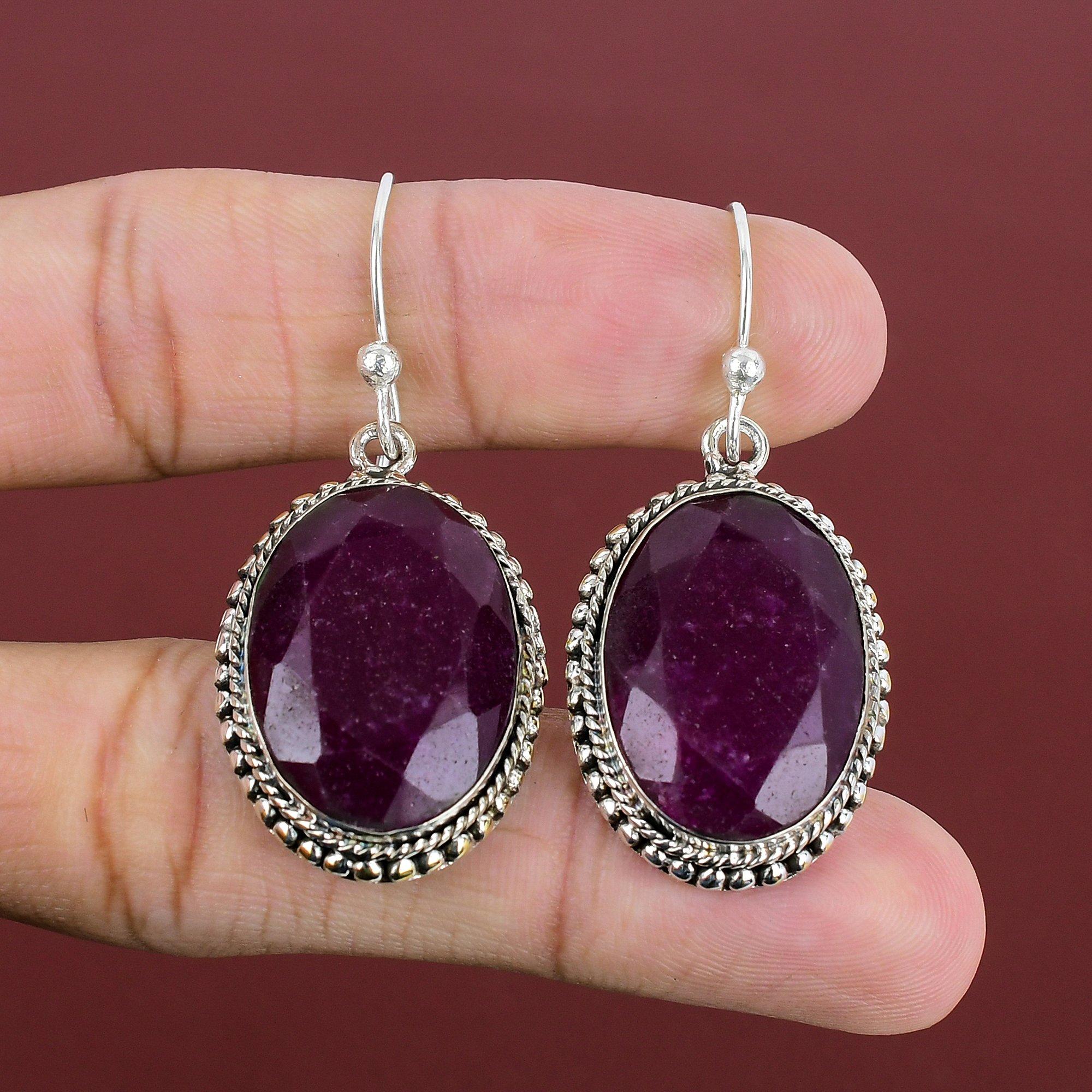 Faceted Kashmir Ruby Earring 925 Sterling Silver Earring Handmade Earrings Genuine Gemstone Earring Wonderful Vintage Jewelry Gifts For Wife