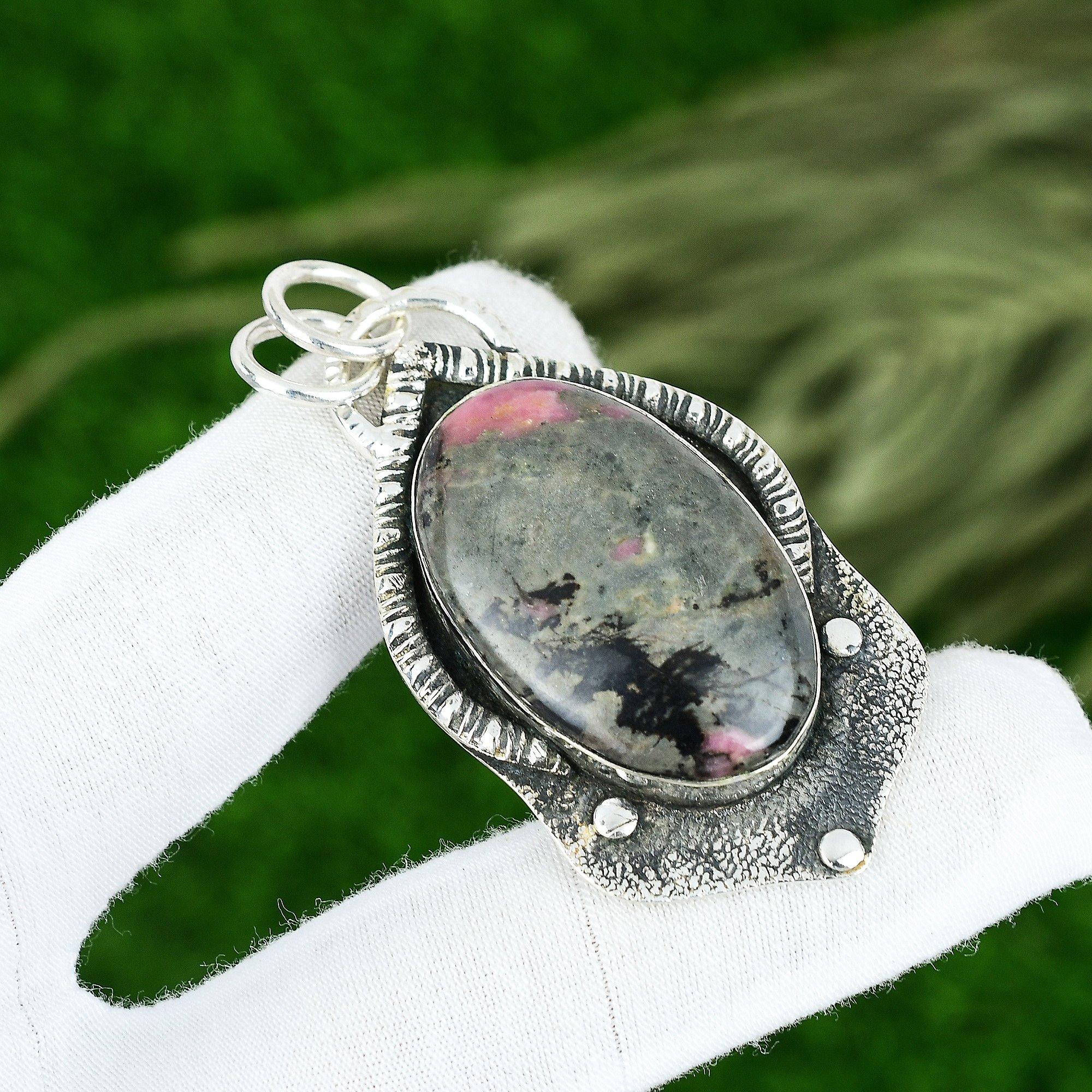 Wedding Gift For Her 925 Sterling Silver Natural Rhodonite Gemstone Pendant