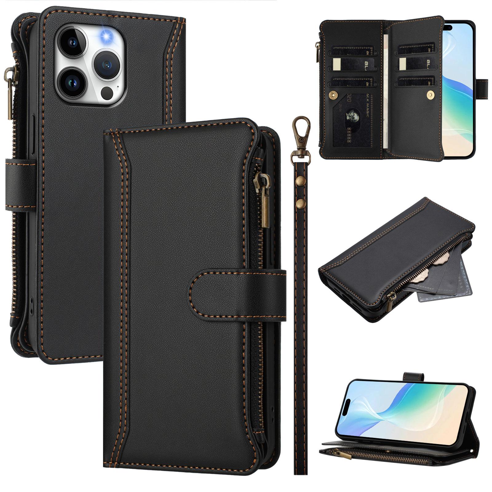 Leather Wallet Flip Case For Fujitsu Arrows We 3 2 Plus Zipper Pocket, Crossbody Strap and Wristlet
