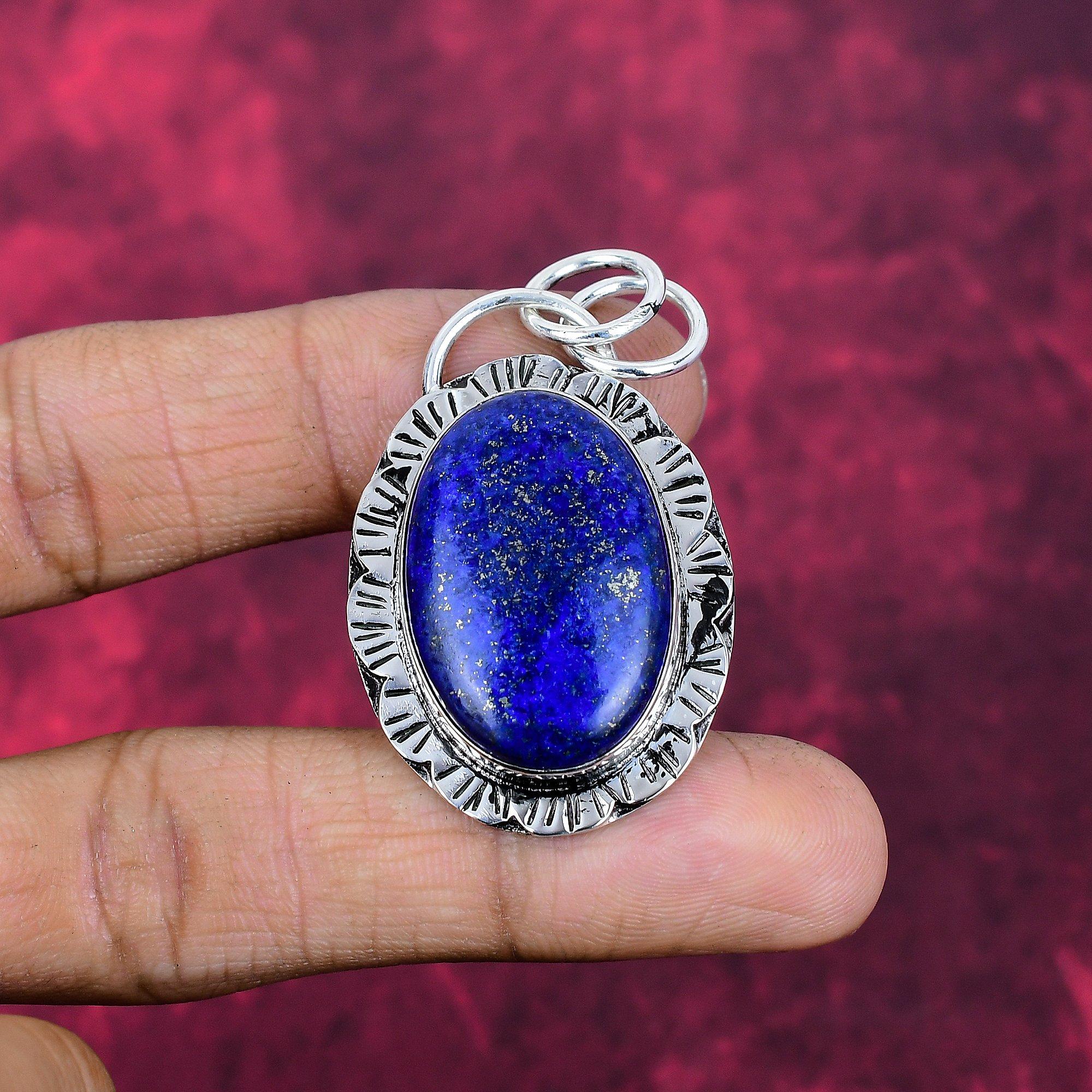 Lapis Lazuli Hänge Handgjorda Ädelstenssmycken, 925 Massivt Sterlingsilver Hänge, Smyckeshänge med Unik Design