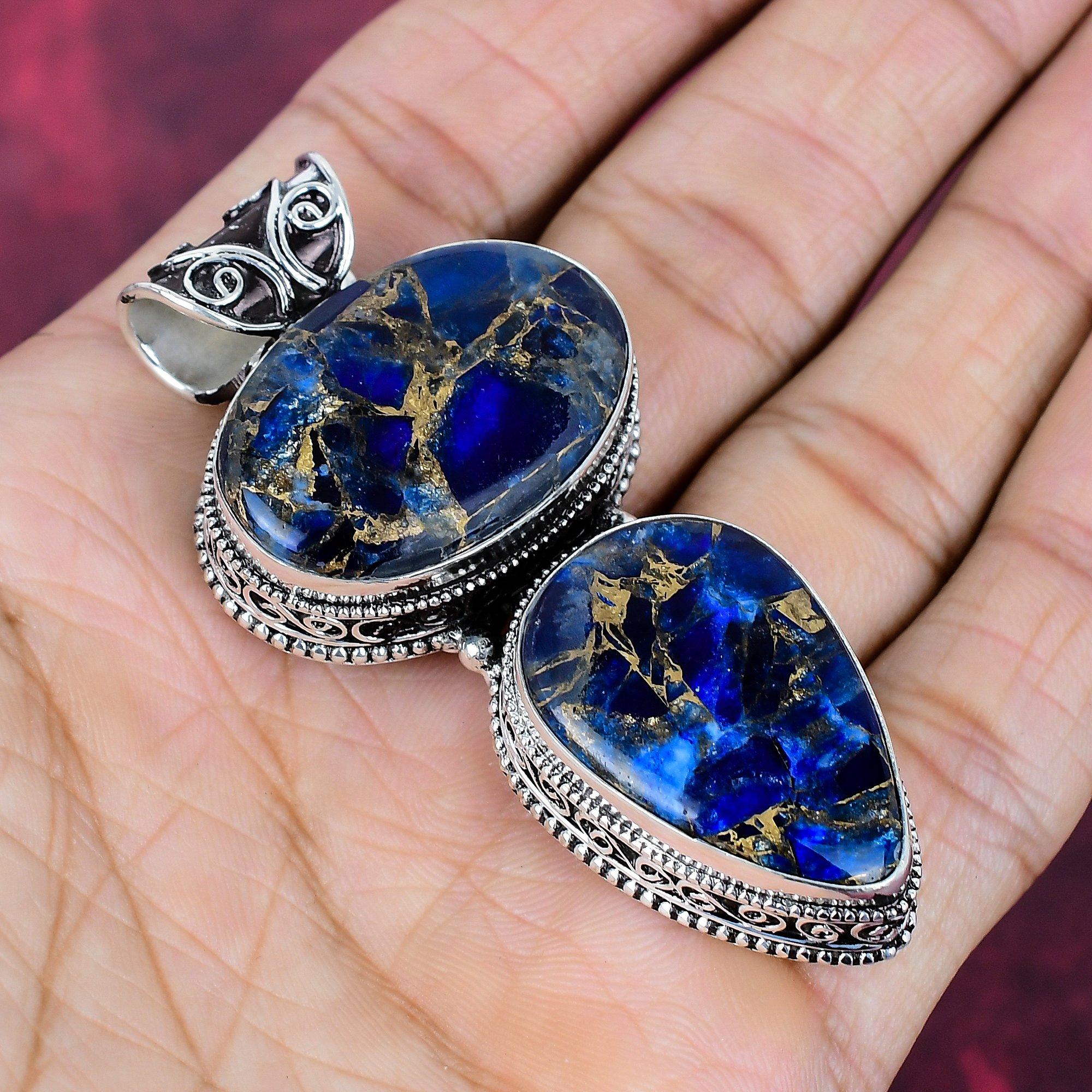 Copper Blue Tourmaline Handmade Gemstone Pendant, 925 Solid Sterling Silver Pendant Antique Jewelry, For Engagement Gift