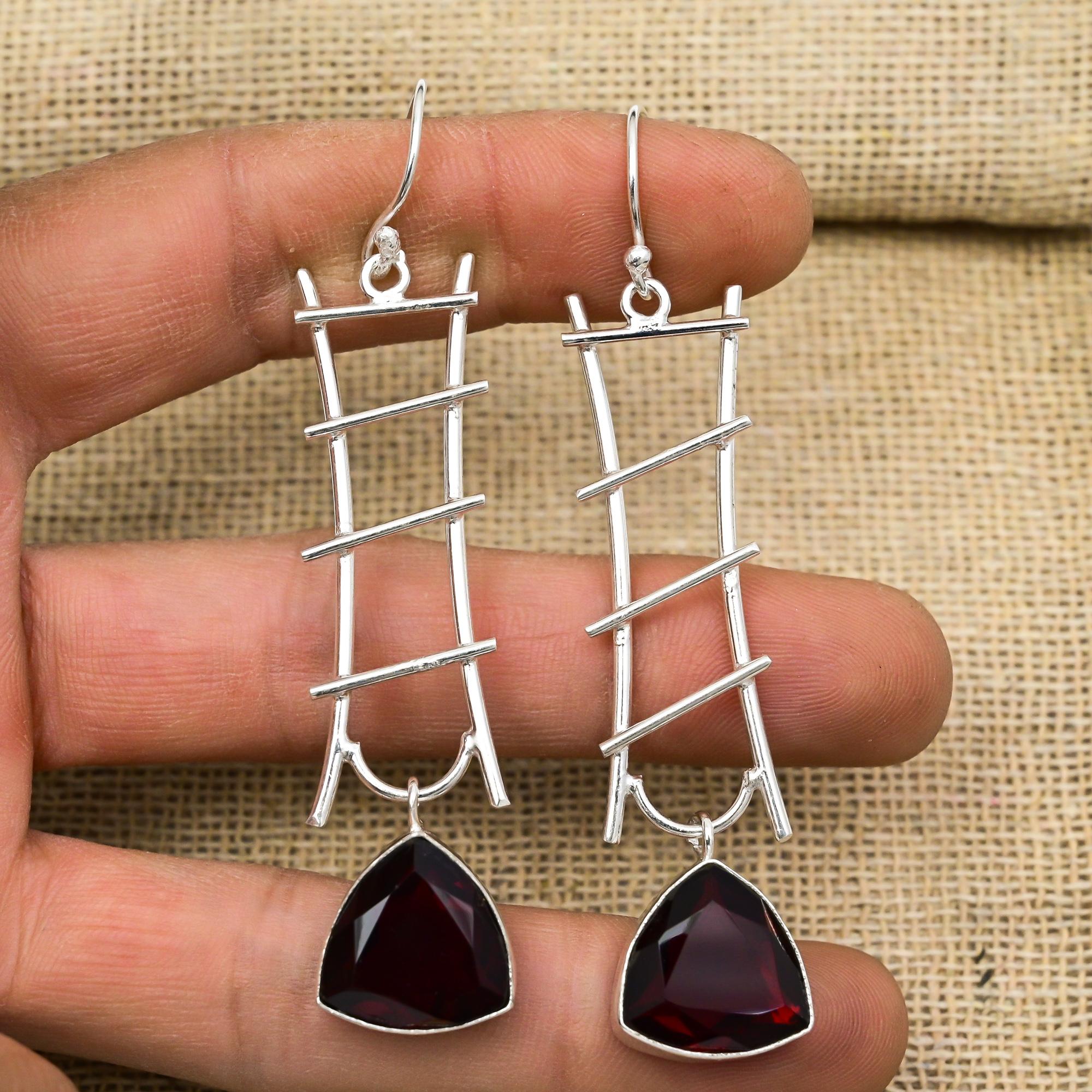 Red Garnet Jewelry, 925 Solid Sterling Silver Earrings, Handmade Gemstone Jewelry Earrings For Memorial Day