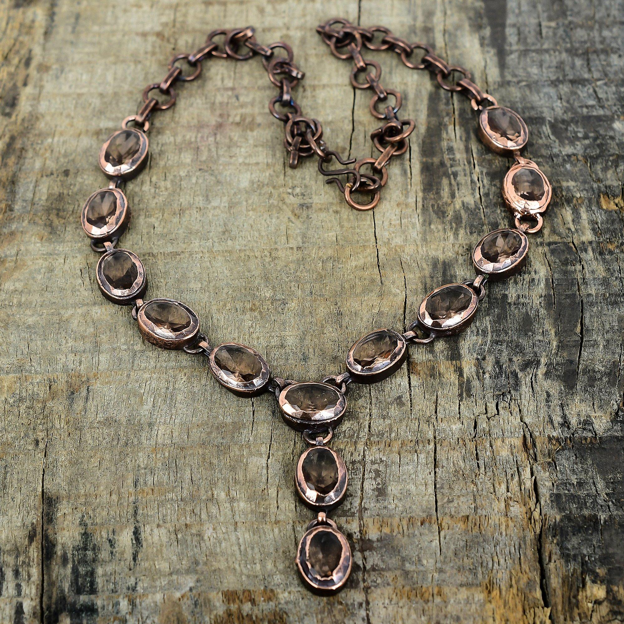 Faceted morganite necklace electroformed copper necklace adjustable chain necklace designer jewelry handmade gemstone necklace wedding gifts
