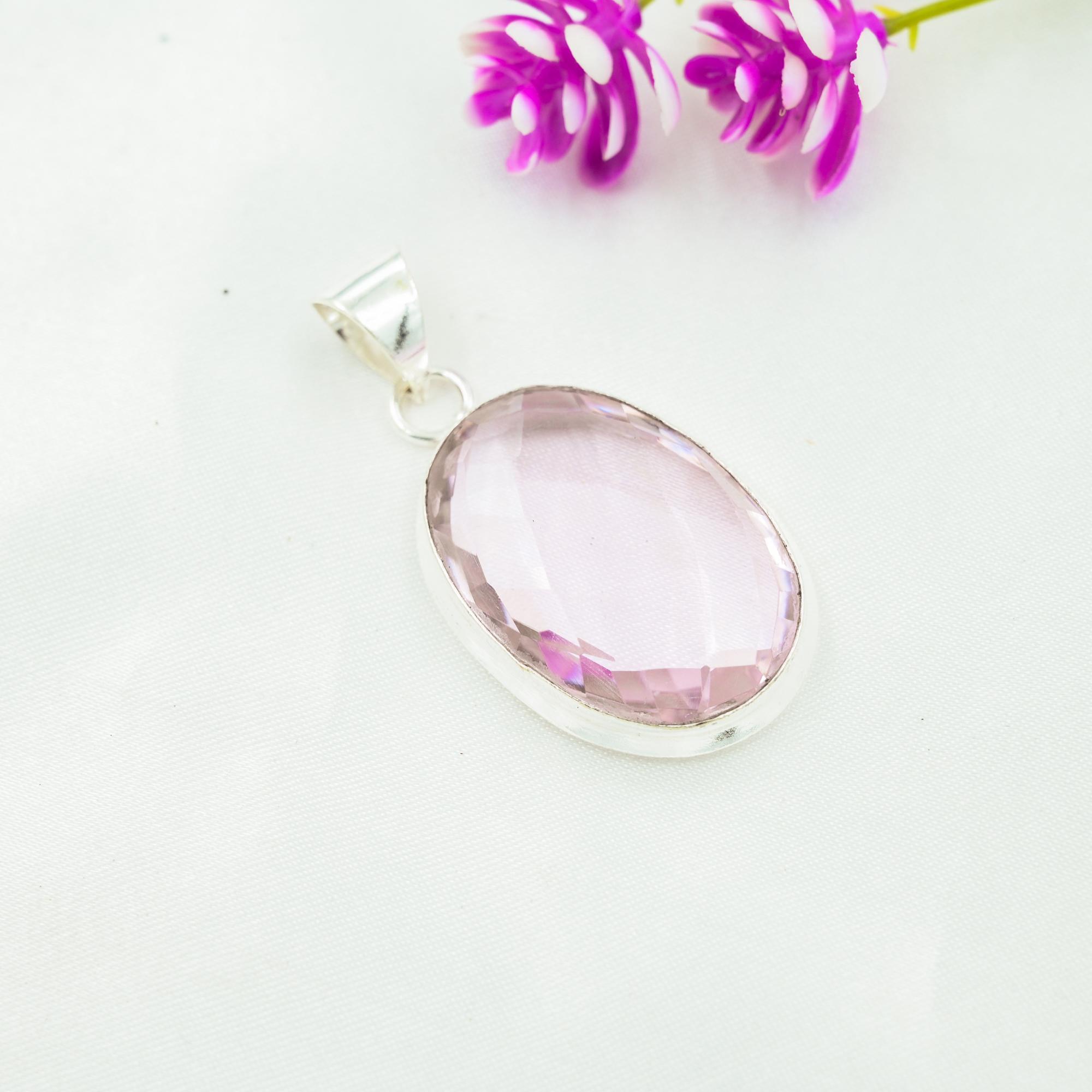 Pingente de Kunzita Rosa Joia de Pedra Preciosa, Pingente de Prata de Lei Sólida 925, Joia Feita à Mão Pingente de Pedra Natal, Presente Para Ele