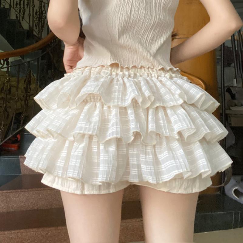 Kawaii юбка в стиле Лолиты, шорты, женские многослойные юбки в стиле пэчворк с рюшами и высокой талией Y2k, мини-юбка для балета, летняя вечеринка, клуб