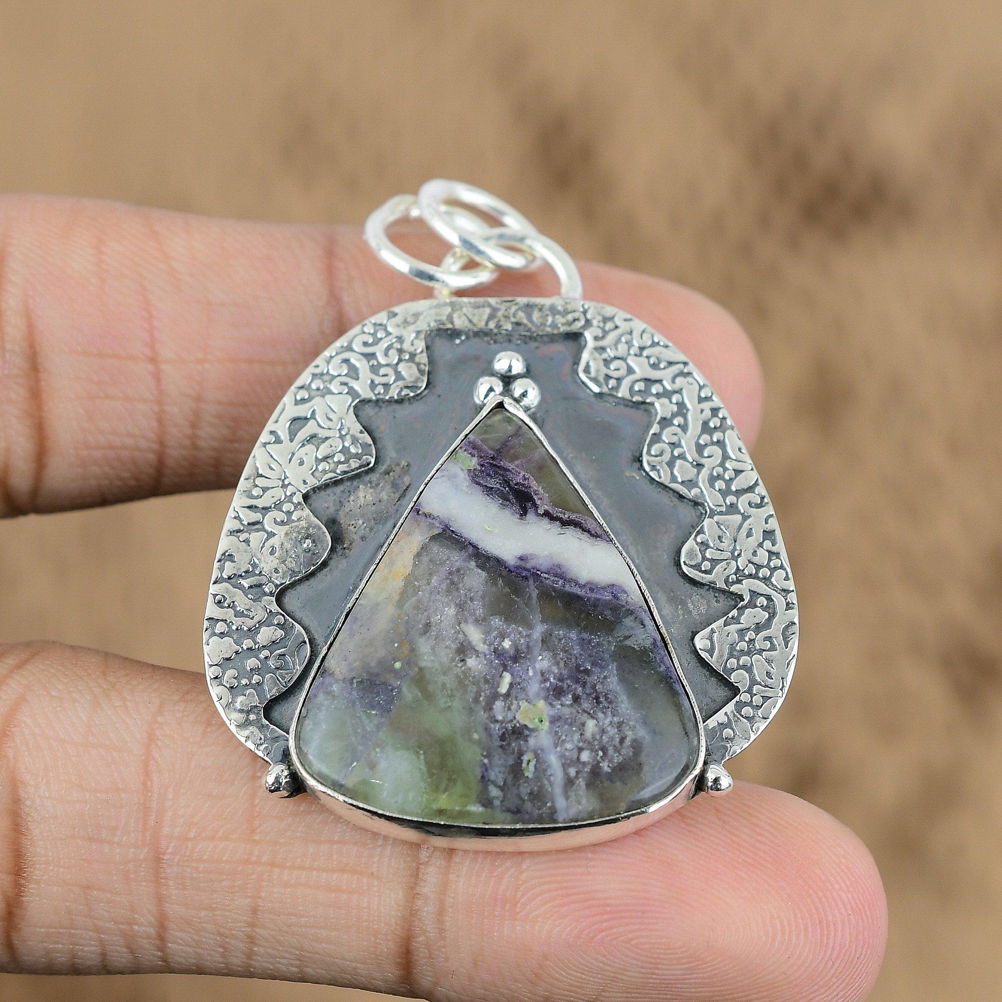 Natural Chevron Amethyst Gemstone Pendant 925 Sterling Silver Jewelry For Girls