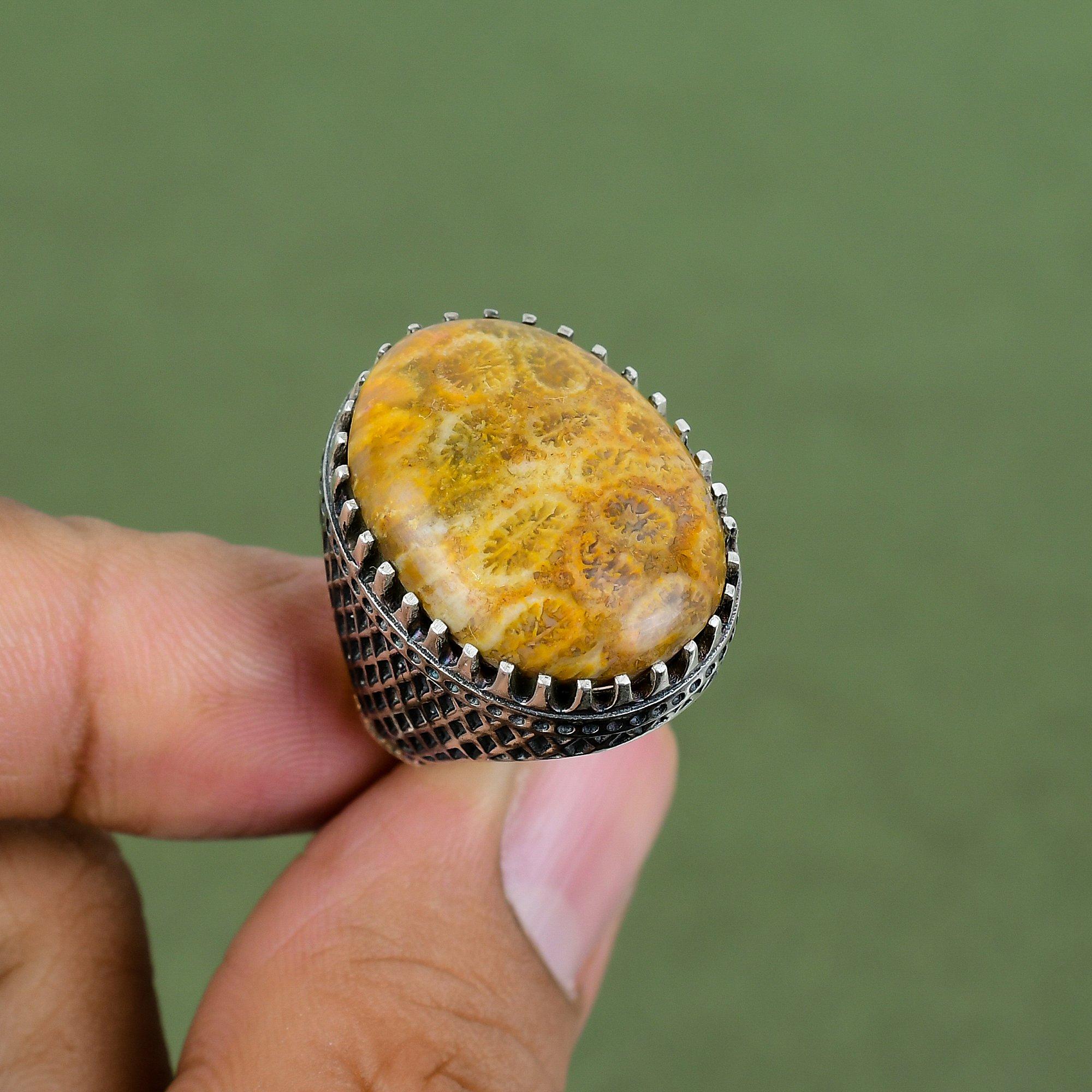 Fossil Coral Ring 925 Sterling Silver Ring Birthstone Ring Handmade Boho Jewelry Genuine Gemstone Ring Gifts For Wife Available In Ring Size