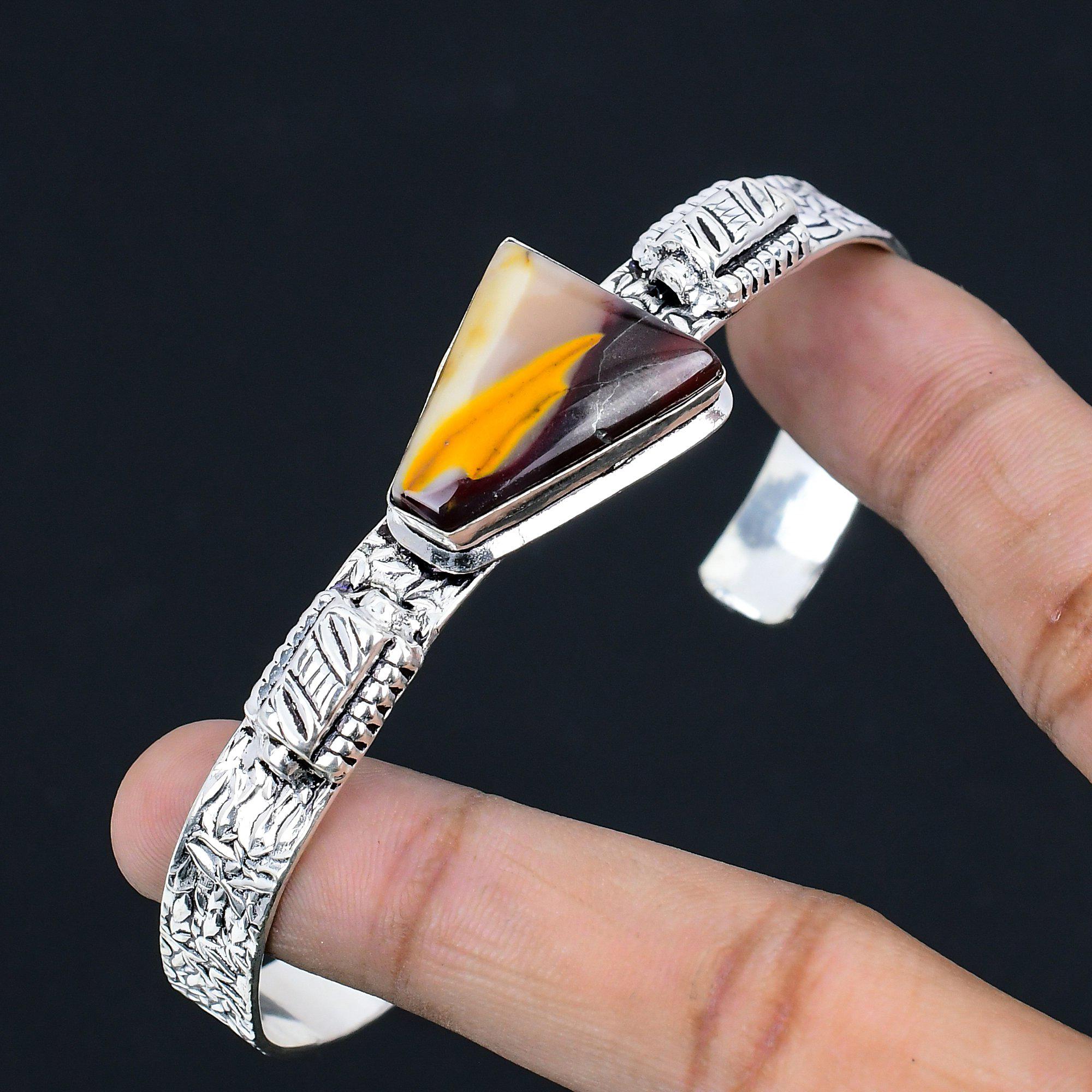 Cadeau de Mariage Pour Elle Bracelet en Argent 925 Pierre Naturelle Mookaïte Ajustable