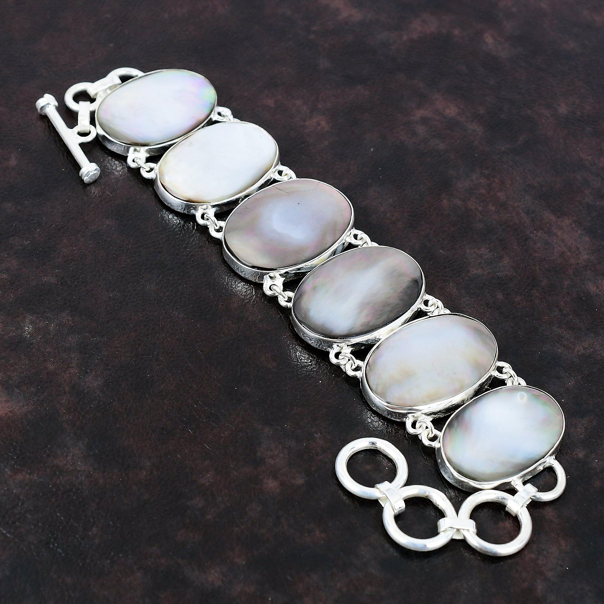 Black Mother Of Pearl Bracelet Handmade Jewelry 925 Sterling Silver Bracelet Real Gemstone Jewelry Adjustable Chain Bracelet Gift For Friend