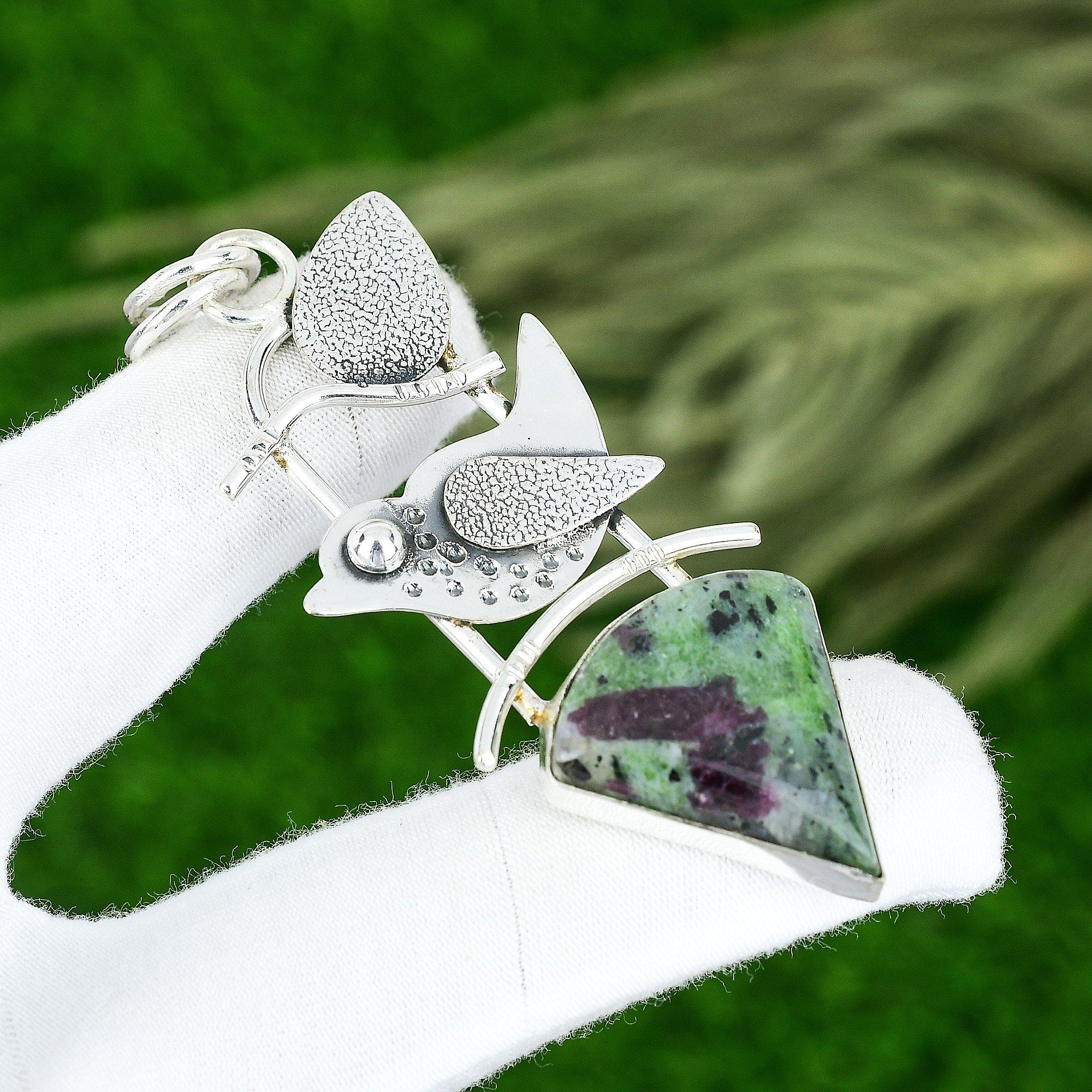 Natural Ruby Zosite Gemstone Pendant Handmade 925 Sterling Silver Indian Jewelry