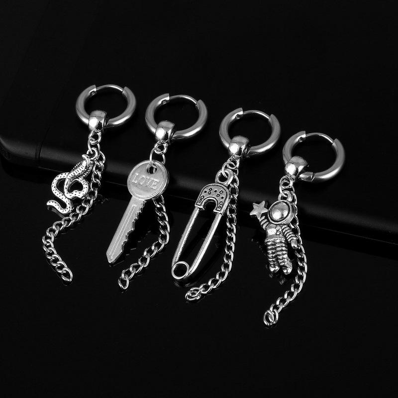 Chain Astronaut Hoop Earrings Women Men Design Ear Stainless Steel Jewelry Piercing Earring