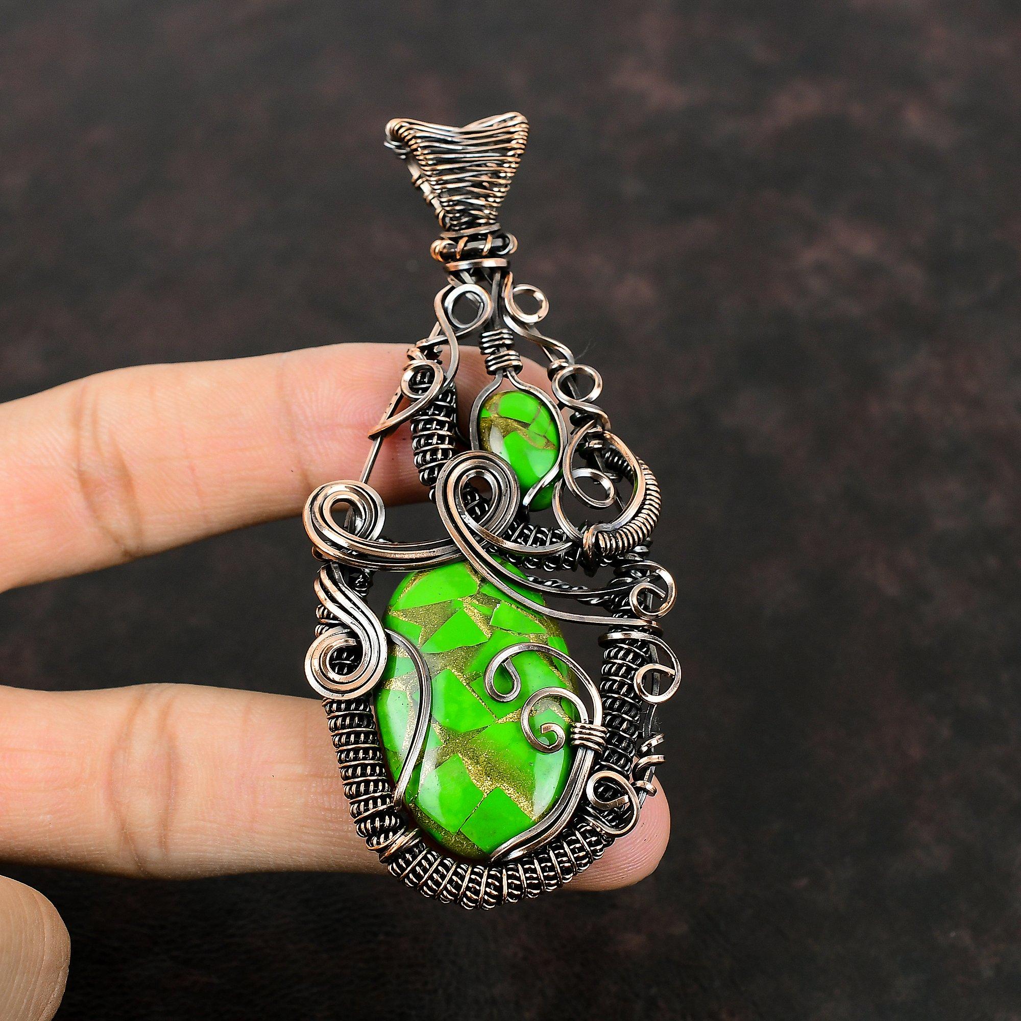 Copper Green Turquoise Pendant Copper Wire Wrapped Gemstone Jewelry Handmade Pendant Latest Design Pendant Gift For Her Copper Wire Pendant