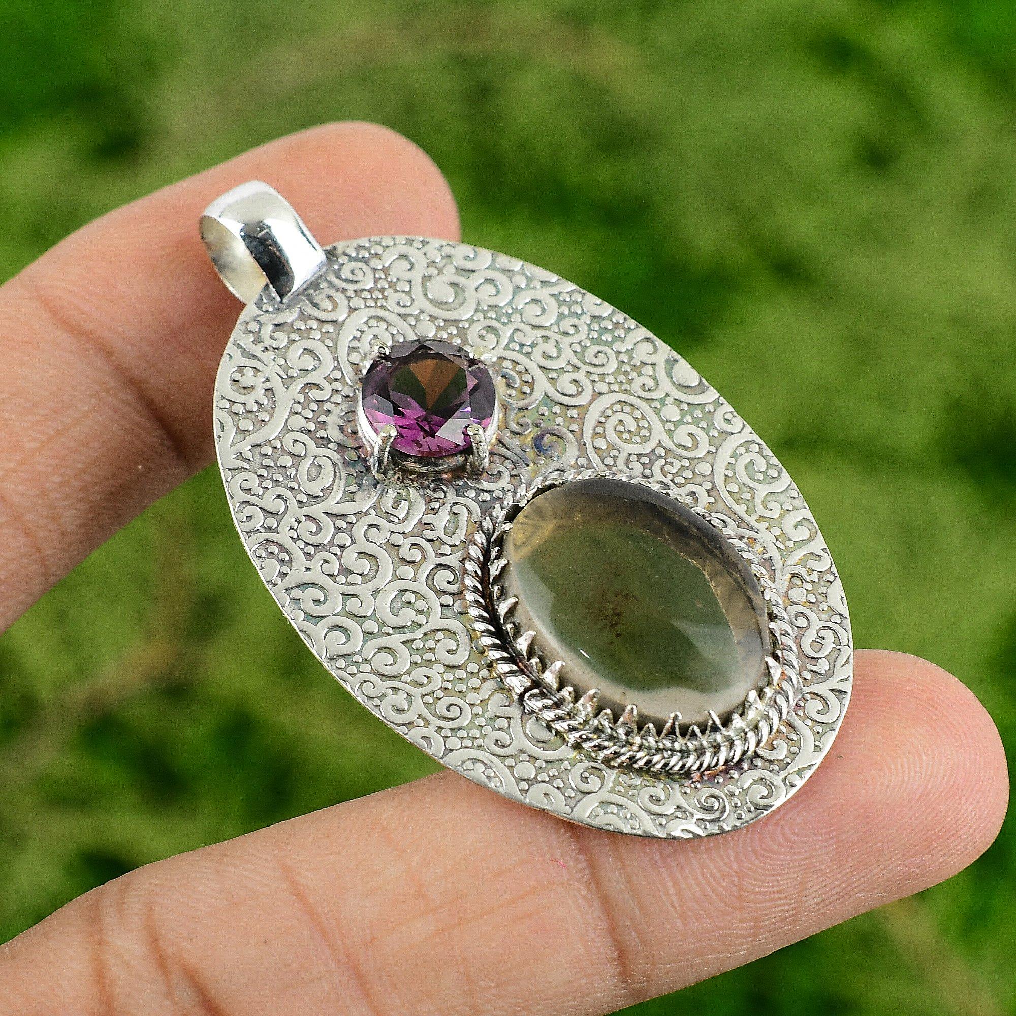 Daughters Day Deal Oval Natural Smoky Quartz African Amethyst 925 Silver Pendant