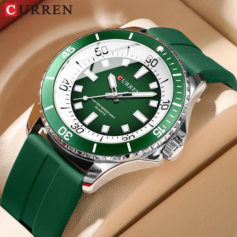 CURREN Men's Fashion Quartz Watch Outdoor Large Dial Luminous Waterproof Silicone Strap Sport Wristwatch