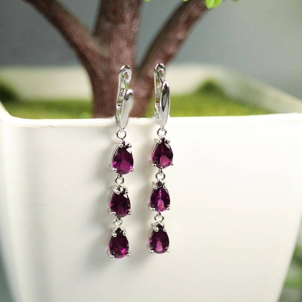 Long earring with brazil rhodolite garnet pear 5*8mm 6 pieces 5ct natural gemstone fine jewelry 925 sterling silver for women