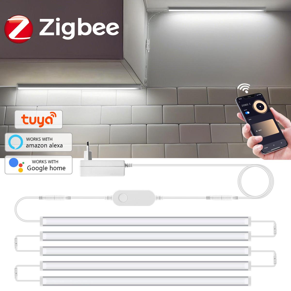 Tuya Zigbee LED Schrankleuchten-Set WiFi Aluminiumrohrleiste Dimmbar Küchenregal Schrankdeko Google Alexa Sprachsteuerung