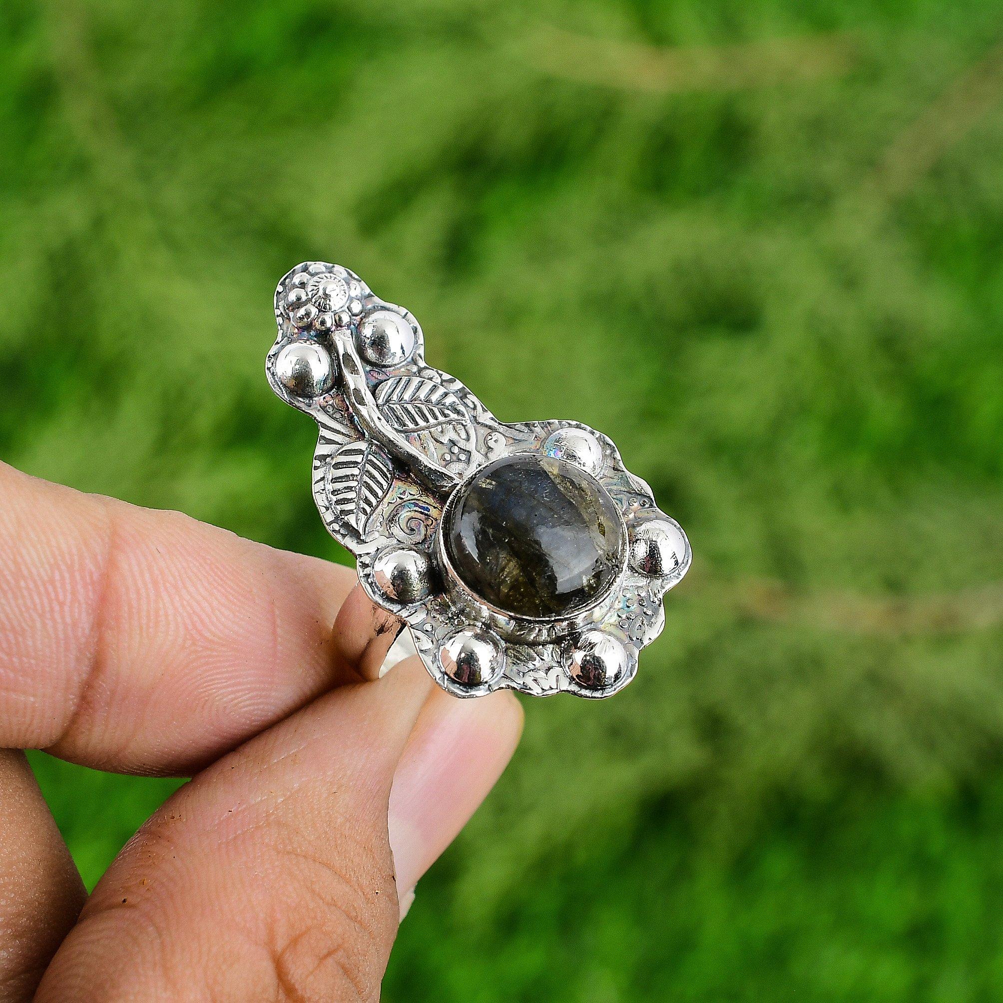 Mothers Day Deal Labradorite Gemstone Sterling Silver Wife Statement Flower Ring
