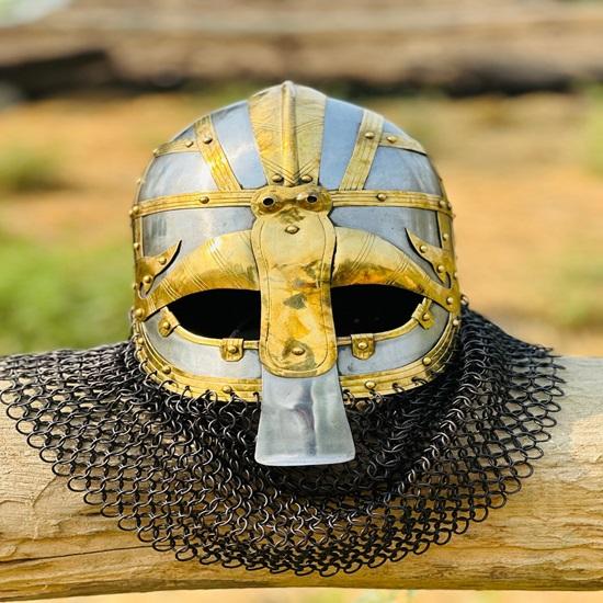 Viking Chainmail Helmet Vandal Medusa Steel and Brass Helmet Chainmail Hand Forged Armor Helmet Best Gift
