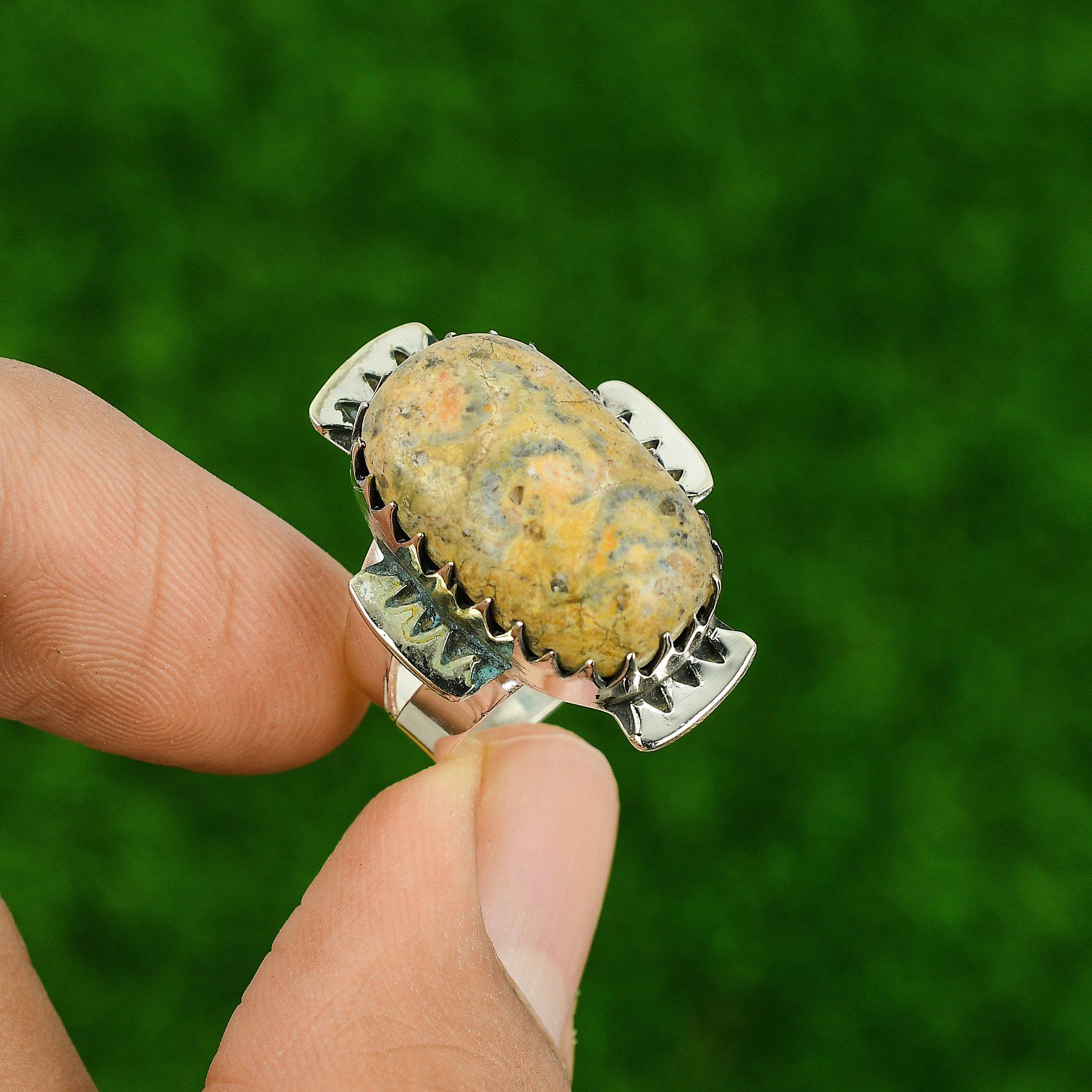 Oval Natural Rainforest Jasper Stackable Art Deco Ring Jewelry Size 7 925 Silver