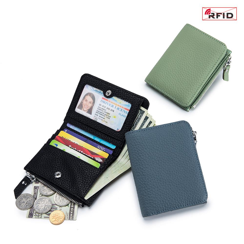 Japanese Style Genuine Leather Slim RFID Wallet for Women - Compact Zippered Coin Purse & Card Holder with Large Capacity (New Design)