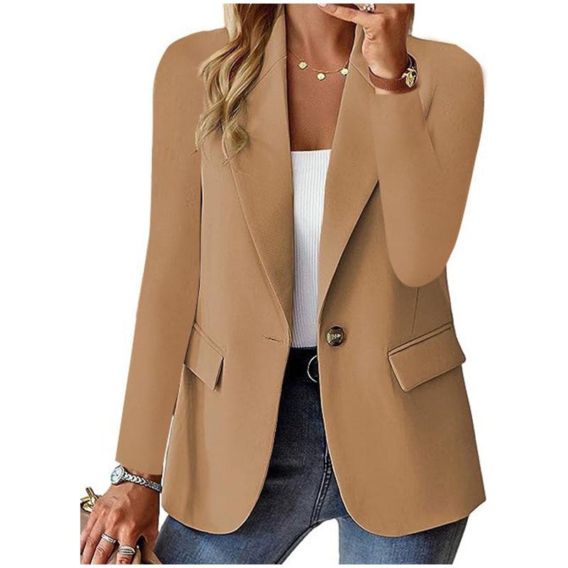 Women Solid Elegant Office Casual Commuting Coat Lapel Long Sleeve Blazer Single Breasted Pockets Jackets Spring Autumn Thin Fashion Overcoat