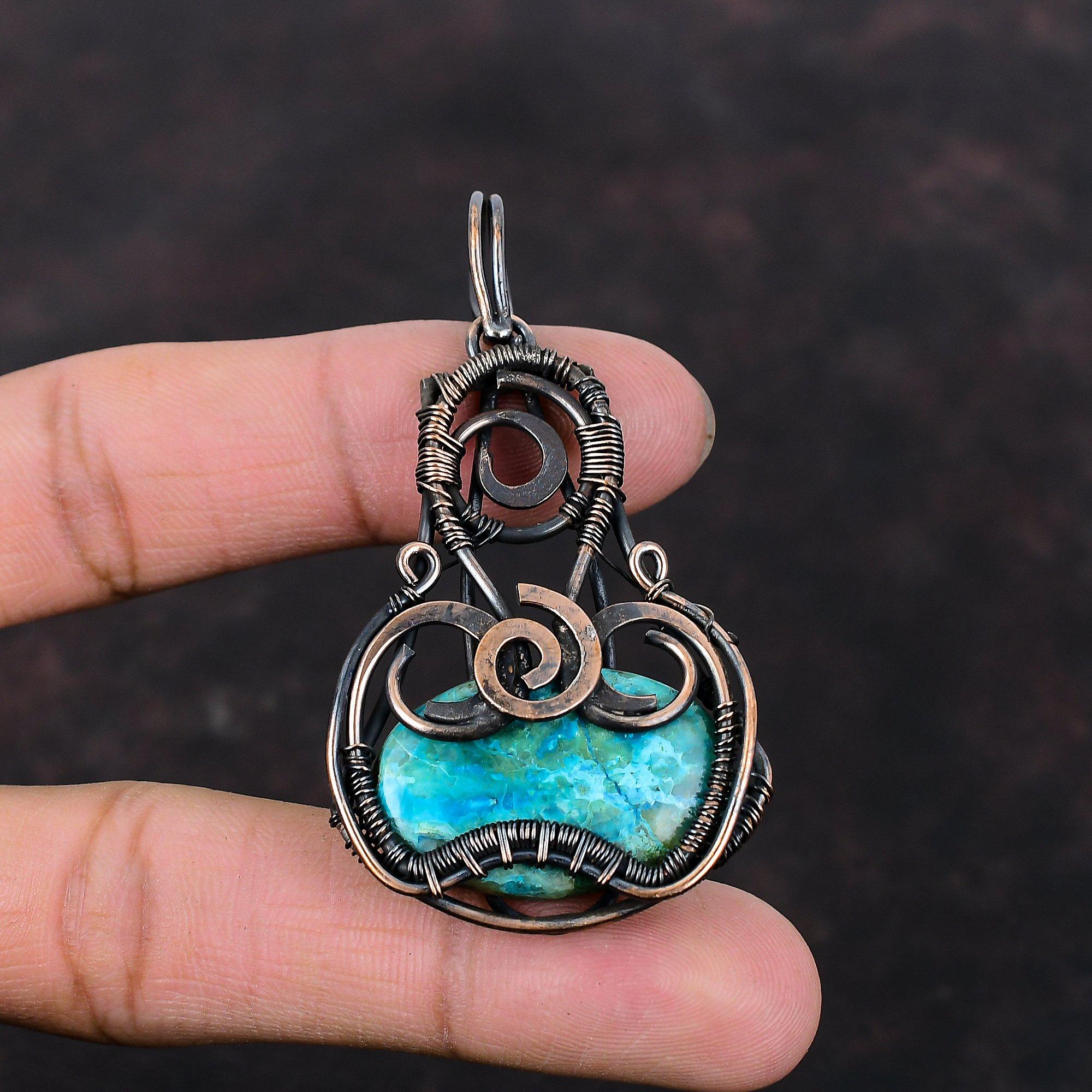 Pandantiv Shattuckite Pandantiv învelit cu sârmă de cupru Bijuterii Shattuckite Pandantiv cu piatră prețioasă Bijuterii unice din cupru Cadou pandantiv lucrat manual pentru mamă