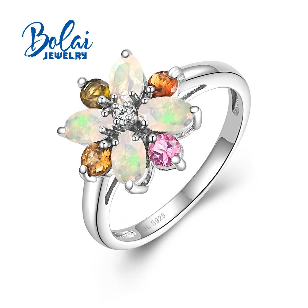 Romantický květinový design bohaté přírodní barvy Opálový turmalínový prsten Dámské 925 mincovní stříbro jemné šperky dárek