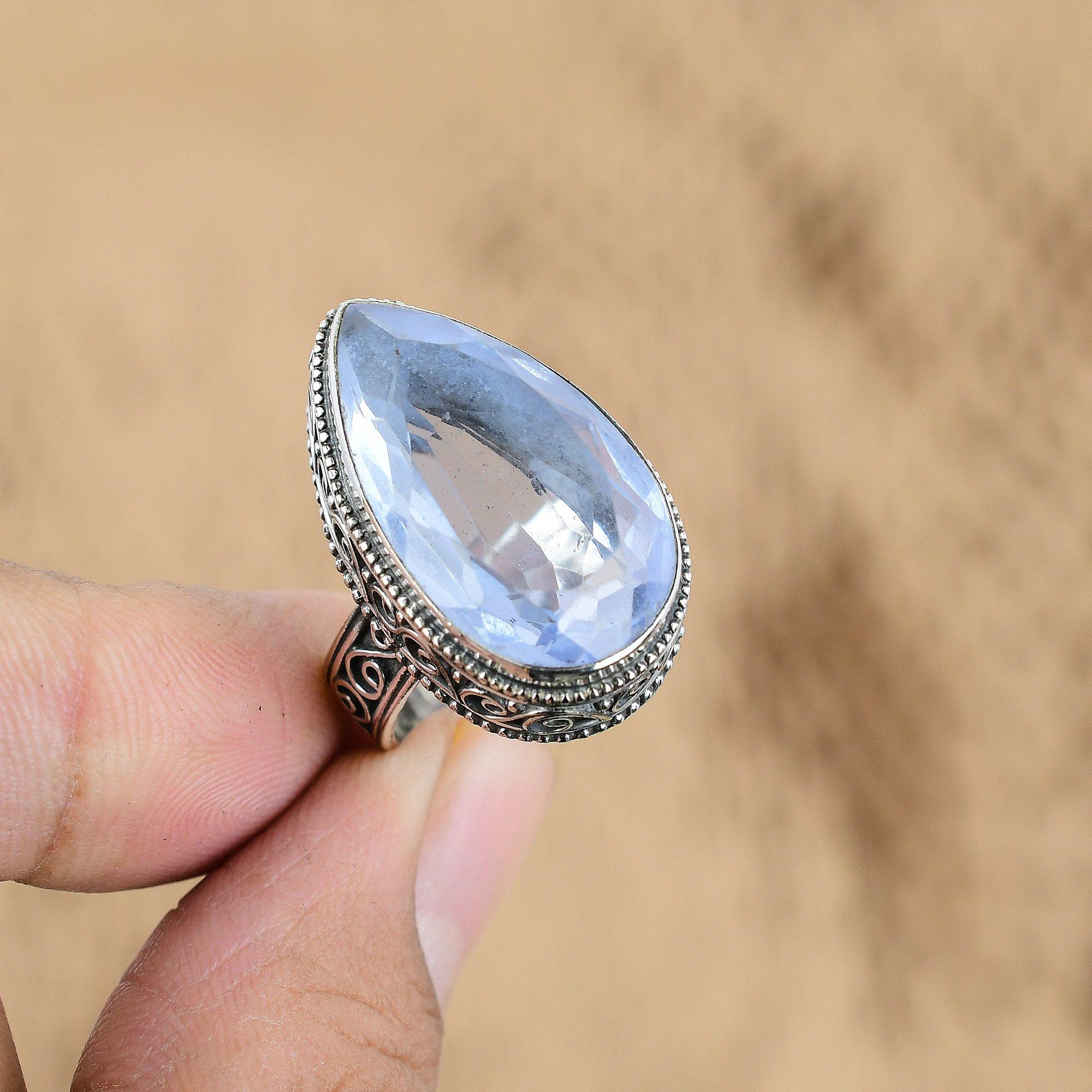 Gift For Her 925 Silver Natural Tanzanite Quartz Promise Vintage Ring Size 8.5