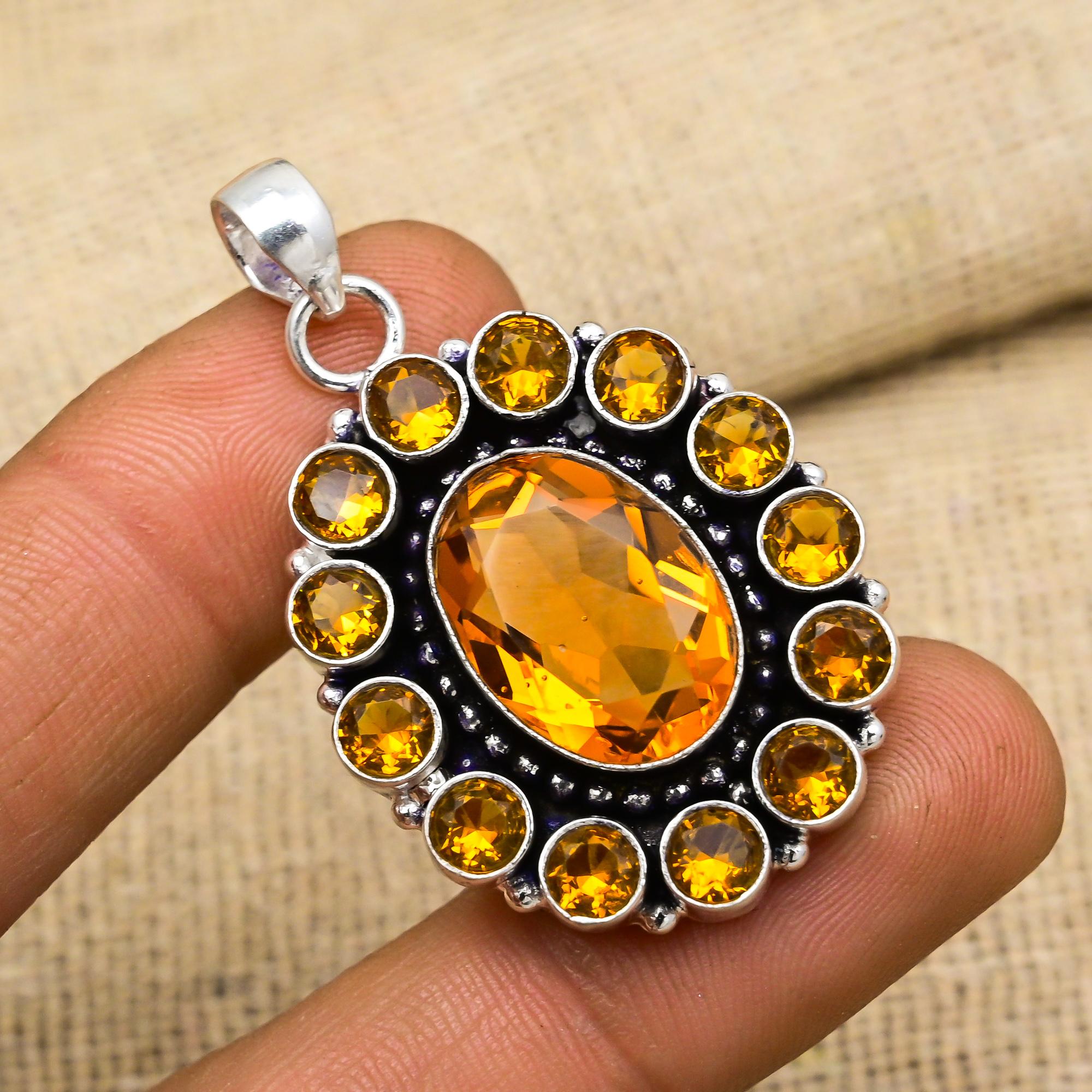 Medový topas drahokam Ručně vyráběný přívěsek ze sterlingového stříbra 925 Spirituální šperk Dárek pro ni