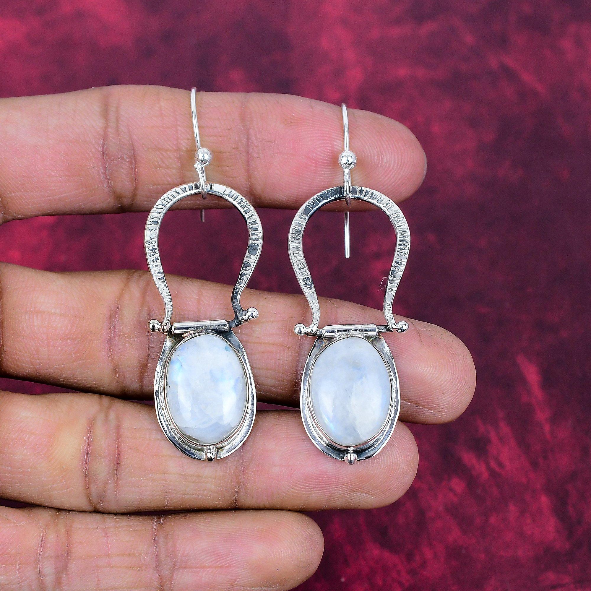 Rainbow Moonstone Jewelry, 925 Solid Sterling Silver Earrings Jewelry, Handmade Earrings Gemstone Jewelry For Women
