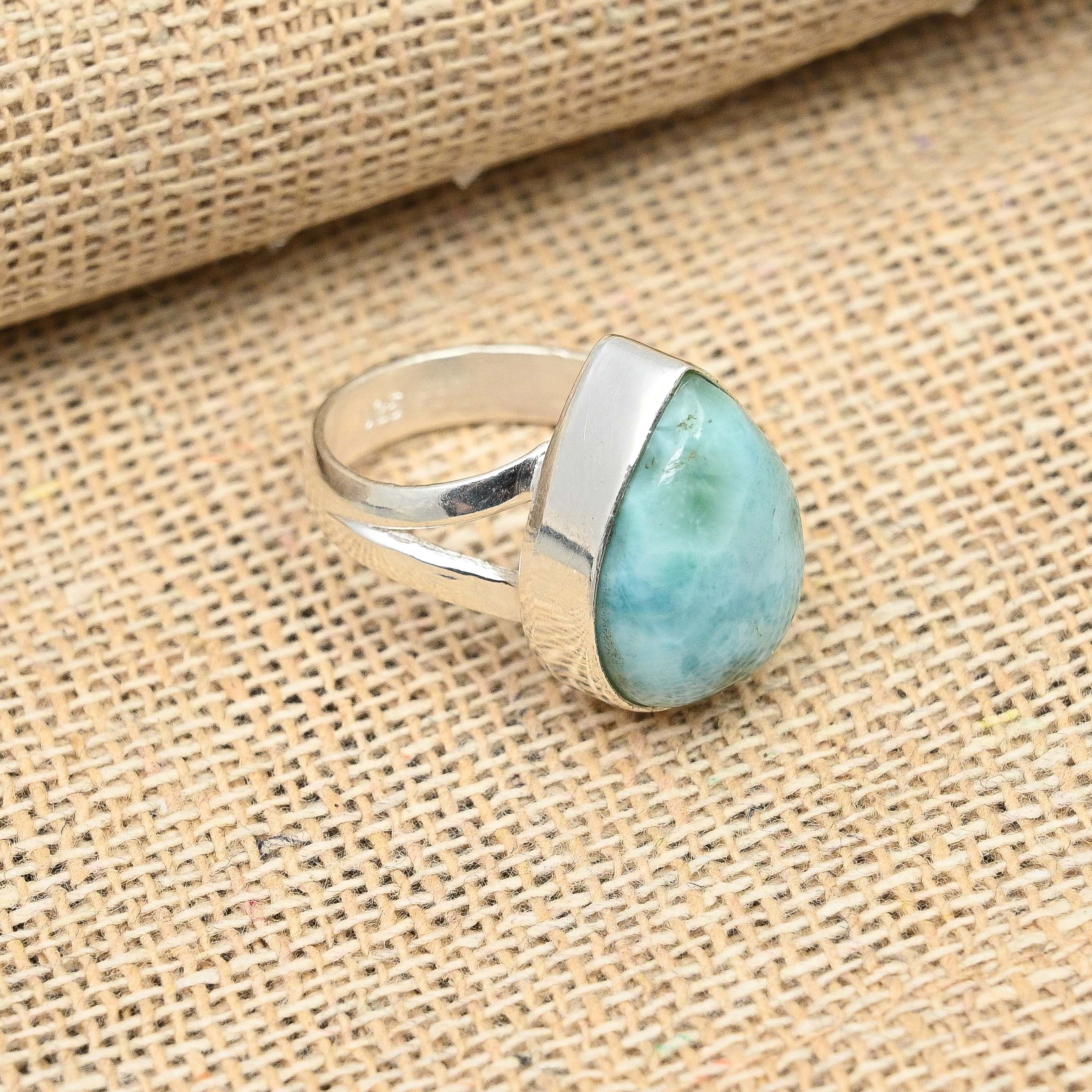 Wonderful Larimar Gemstone Handmade 925 Sterling Silver Ring  Jewelry