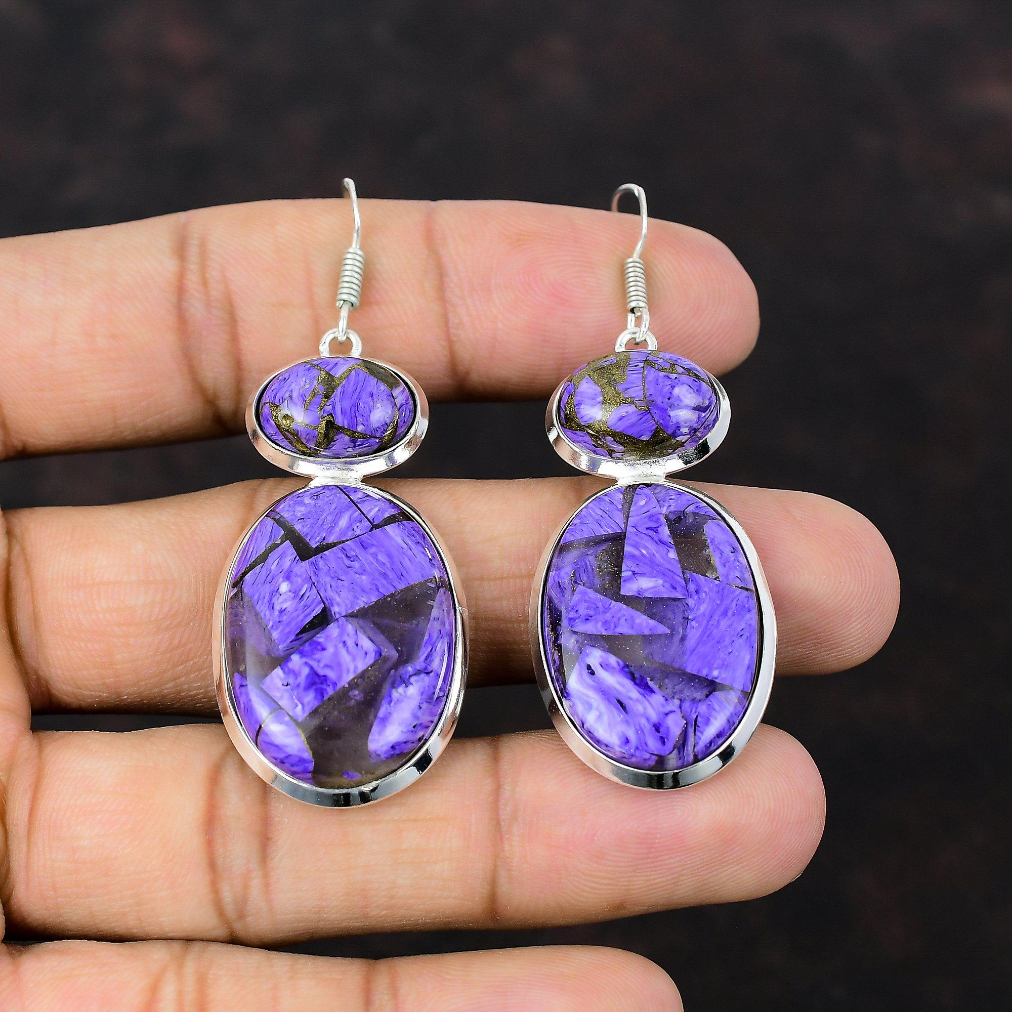 Copper Charoite Earring 925 Sterling Silver Earrings Real Gemstone Handmade Earring Gift For Girl Natural Charoite Jewelry Brand New Earring
