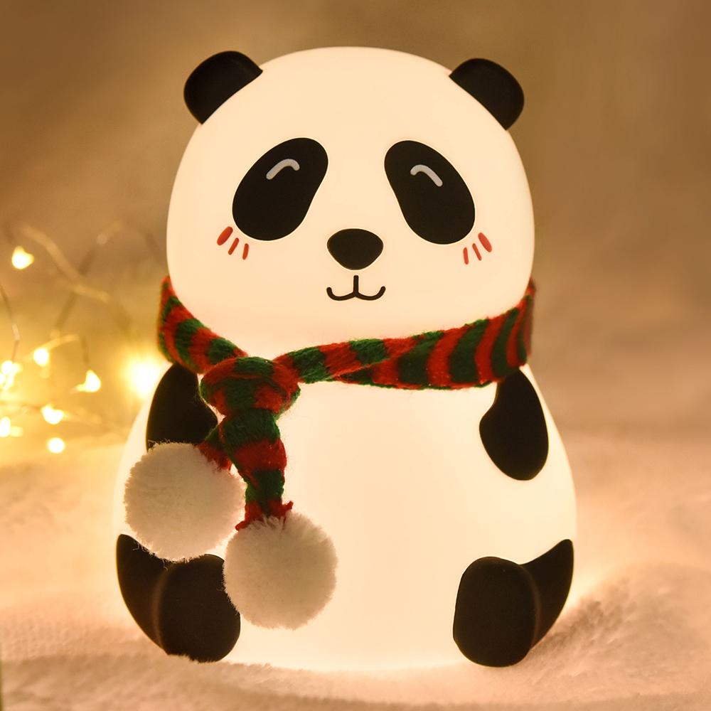 LED Night Light Cartoon Panda Colorful Silicone Lamp USB Rechargeable Battery for Children Baby Kids Bedroom