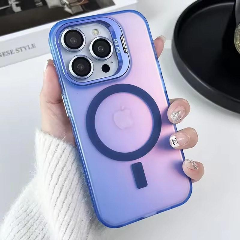 Color Change Magsafe Magnetic Phone Case For iPhone 16 15 14 Plus 13 12 11 Pro Max Lens Glass Film Protection Metal Stand Cover