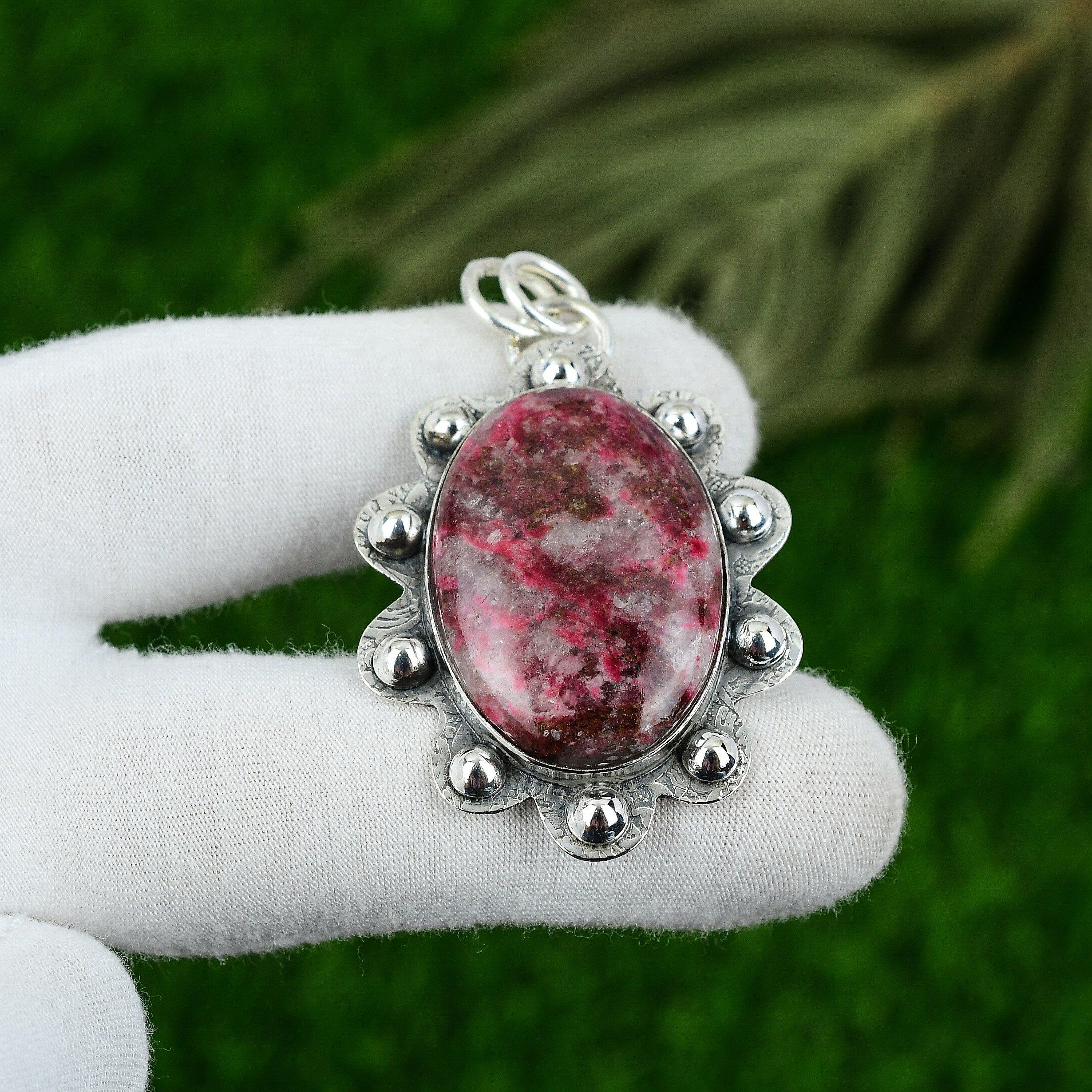Wedding Gift For Her 925 Sterling Silver Natural Thulite Gemstone Pendant